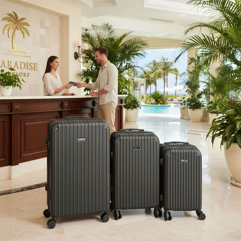 HOME DELUXE Kofferset VAYA, (3 tlg), 360° Drehrollen & Teleskopgriff, Reisekoffer, Hartschale, Rollkoffer
