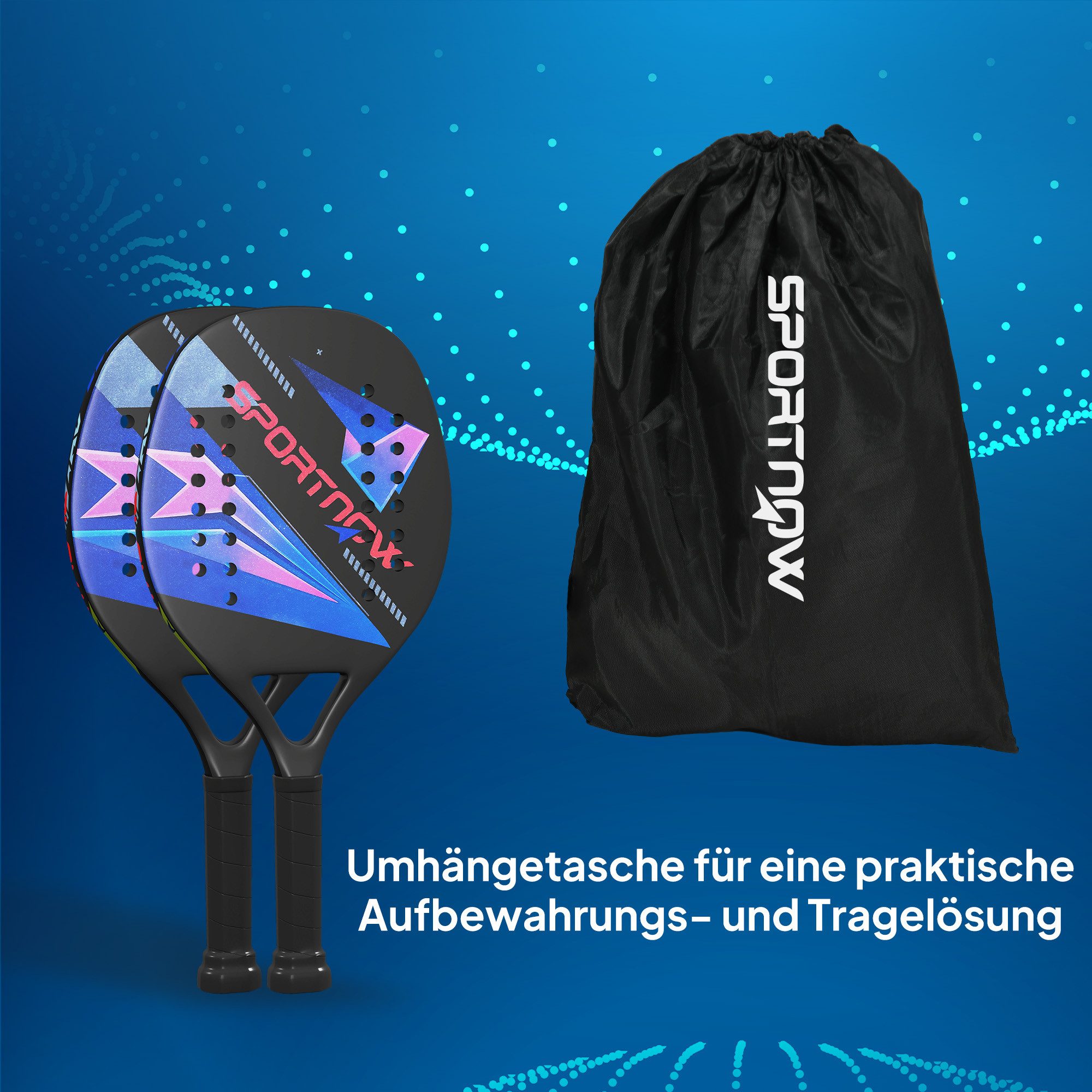 SPORTNOW Tennisschläger Beach-Tennis-Schläger, (mit EVA-Memory-Foam-Kern, 2-tlg., Umhängetasche und rutschfestem Griff), Schwarz