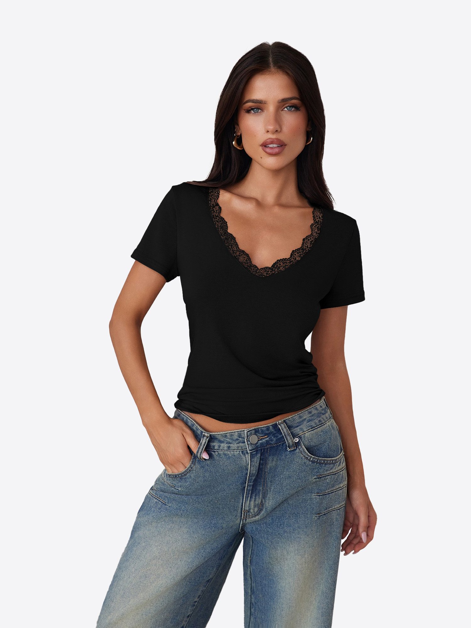 Imily Bela T-Shirt Damen Slim-Fit Tops aus Spitze (Packung, 1-tlg., 1per-Pa günstig online kaufen