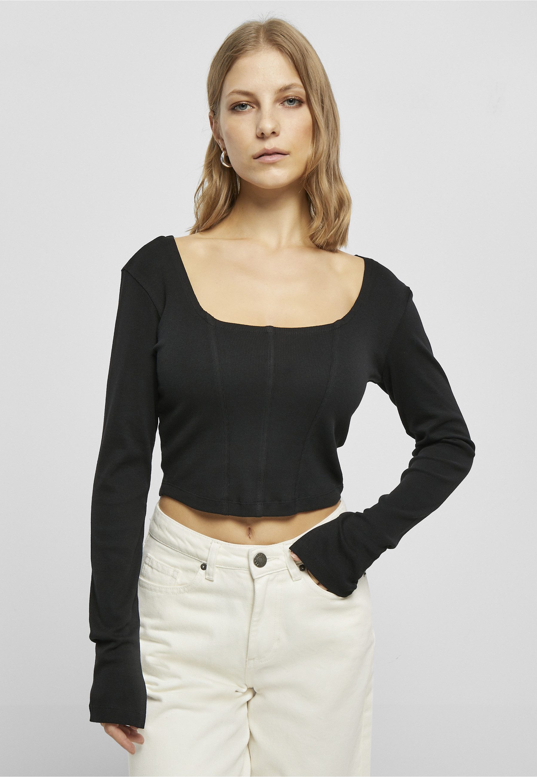 URBAN CLASSICS Langarmshirt Urban Classics Damen Ladies Short Rib Corsage Longsleeve (1-tlg) – Bild 4 von 5