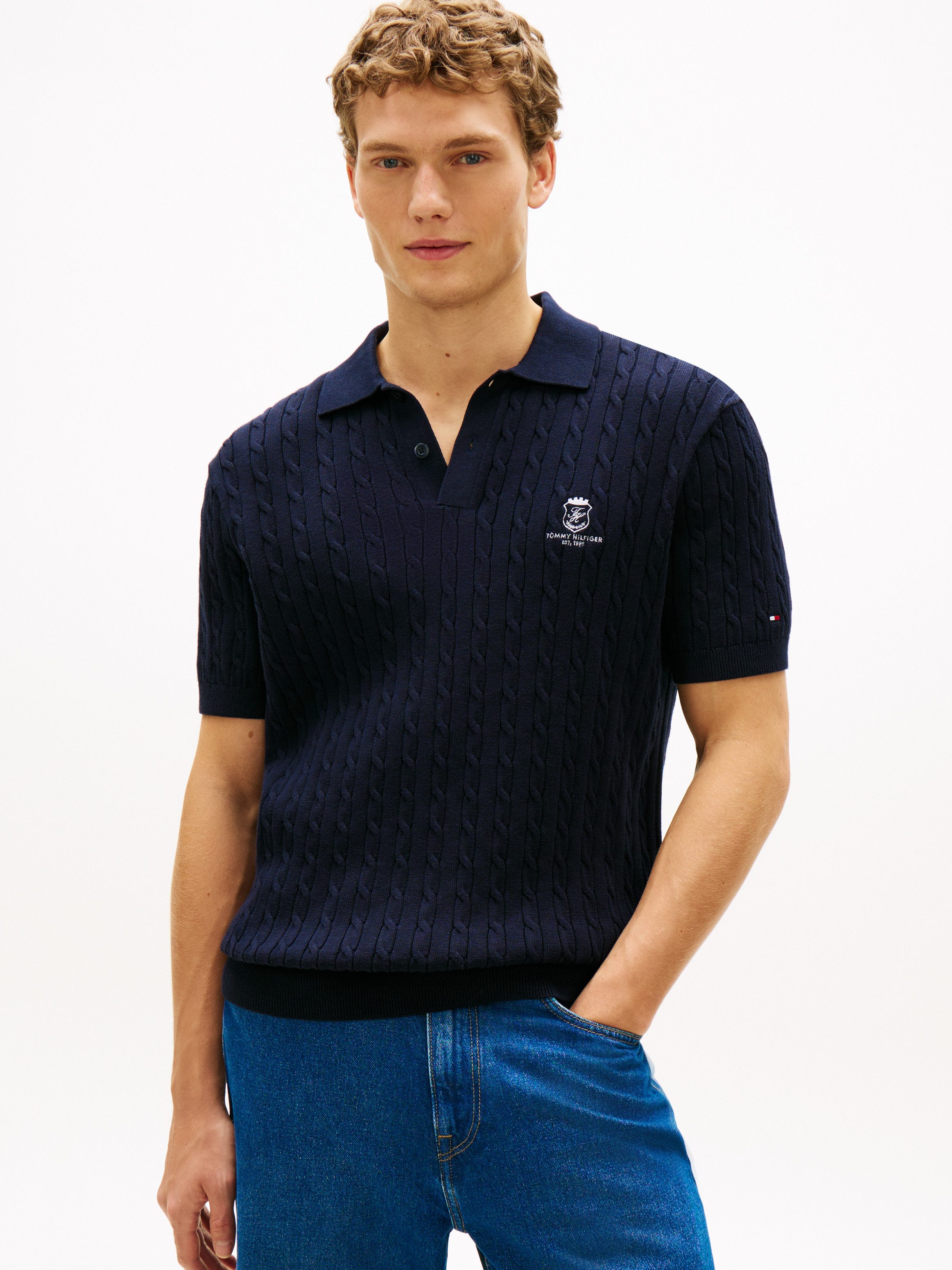 Tommy Hilfiger Poloshirt CABLE SHORT SLEEVE POLO regular fit, Zopfmuster