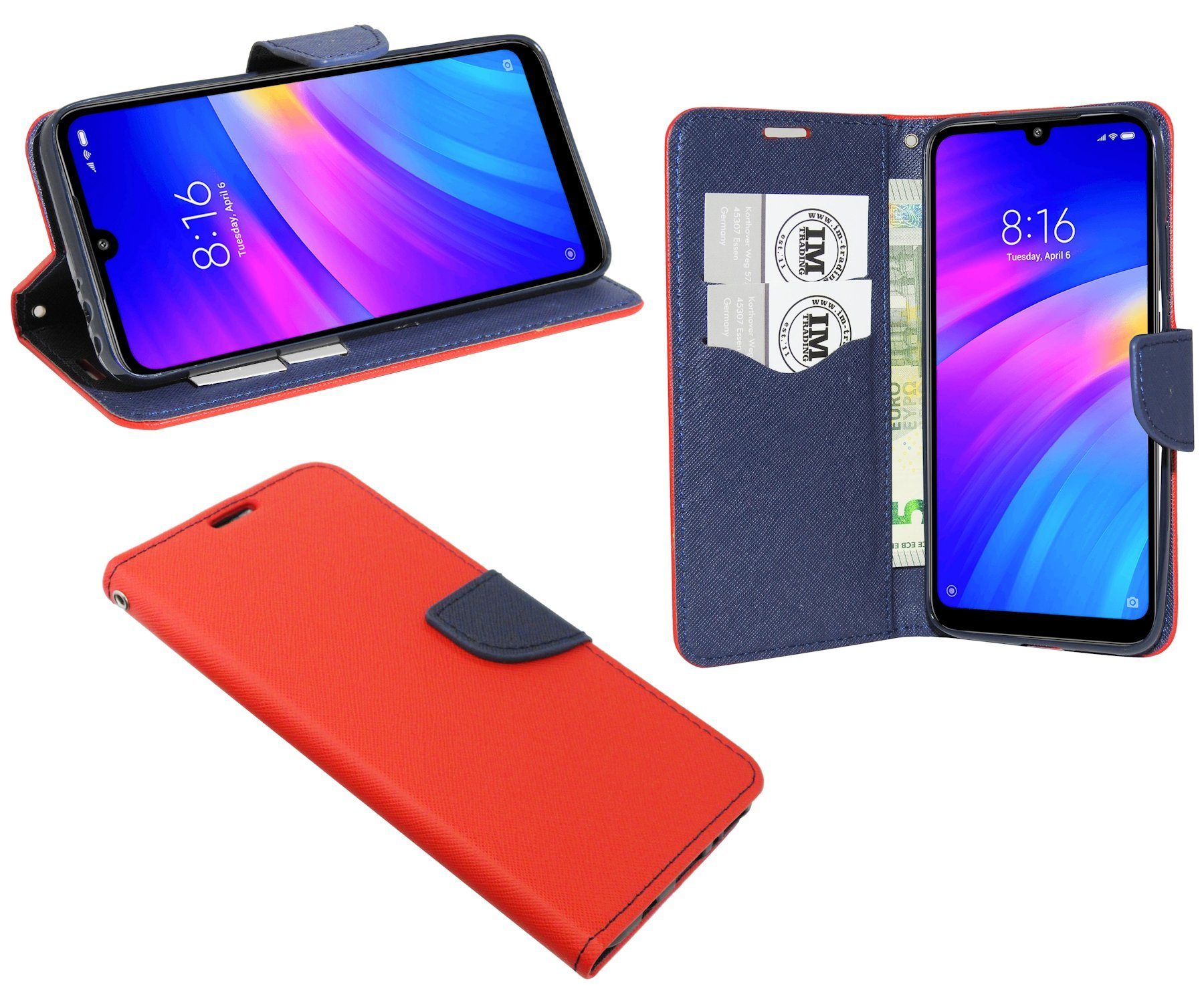 cofi1453 Handyhülle Hülle Tasche für Xiaomi Redmi 7, Kunstleder Schutzhülle Handy Wallet Case Cover mit Kartenfächern, Stan