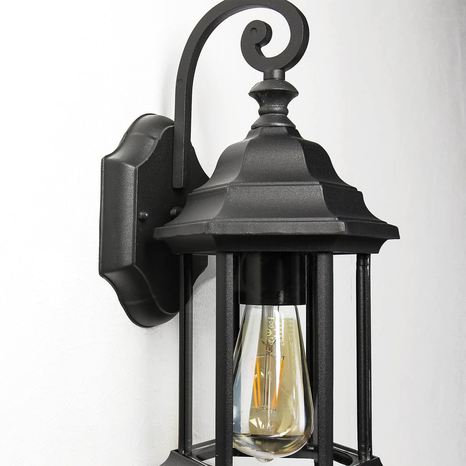 Licht-Erlebnisse Außen-Wandleuchte »WIEN«, Rustikale Wandlampe Außenleuchte  schwarz Aludruckguss Glas 41cm Lampe