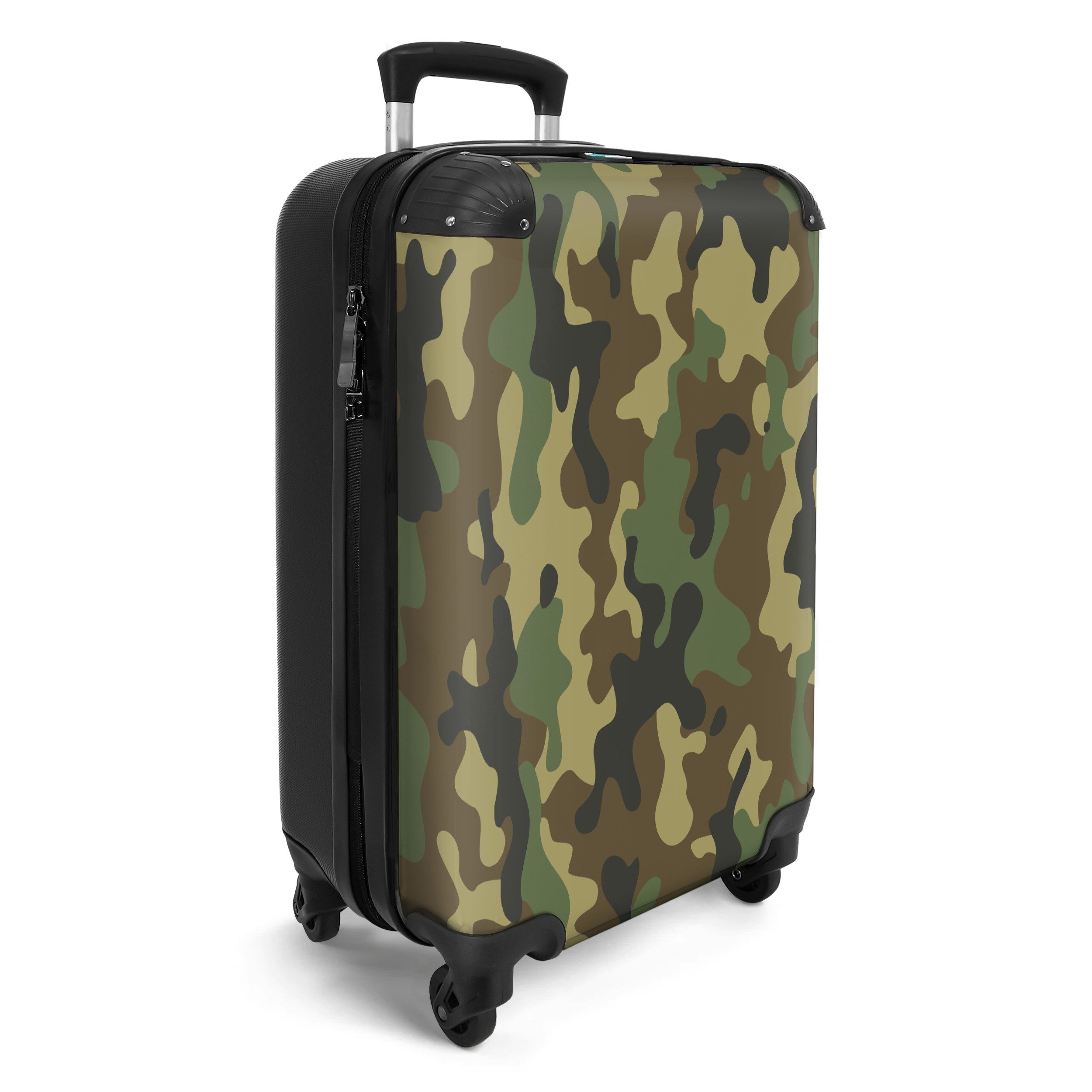 NoBoringSuitcases.com© Hartschalen-Trolley Tarnmuster - Grün - Design - Tarnmuster 55x35x20cm, 4 Rollen, Reisetasche mit Rollen, Koffer Handgepäck Flugzeug