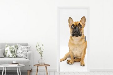 MuchoWow Türtapete Französische Bulldogge - Weiß - Braun, Matt, bedruckt, (1 St), Fototapete für Tür, Türaufkleber, 75x205 cm