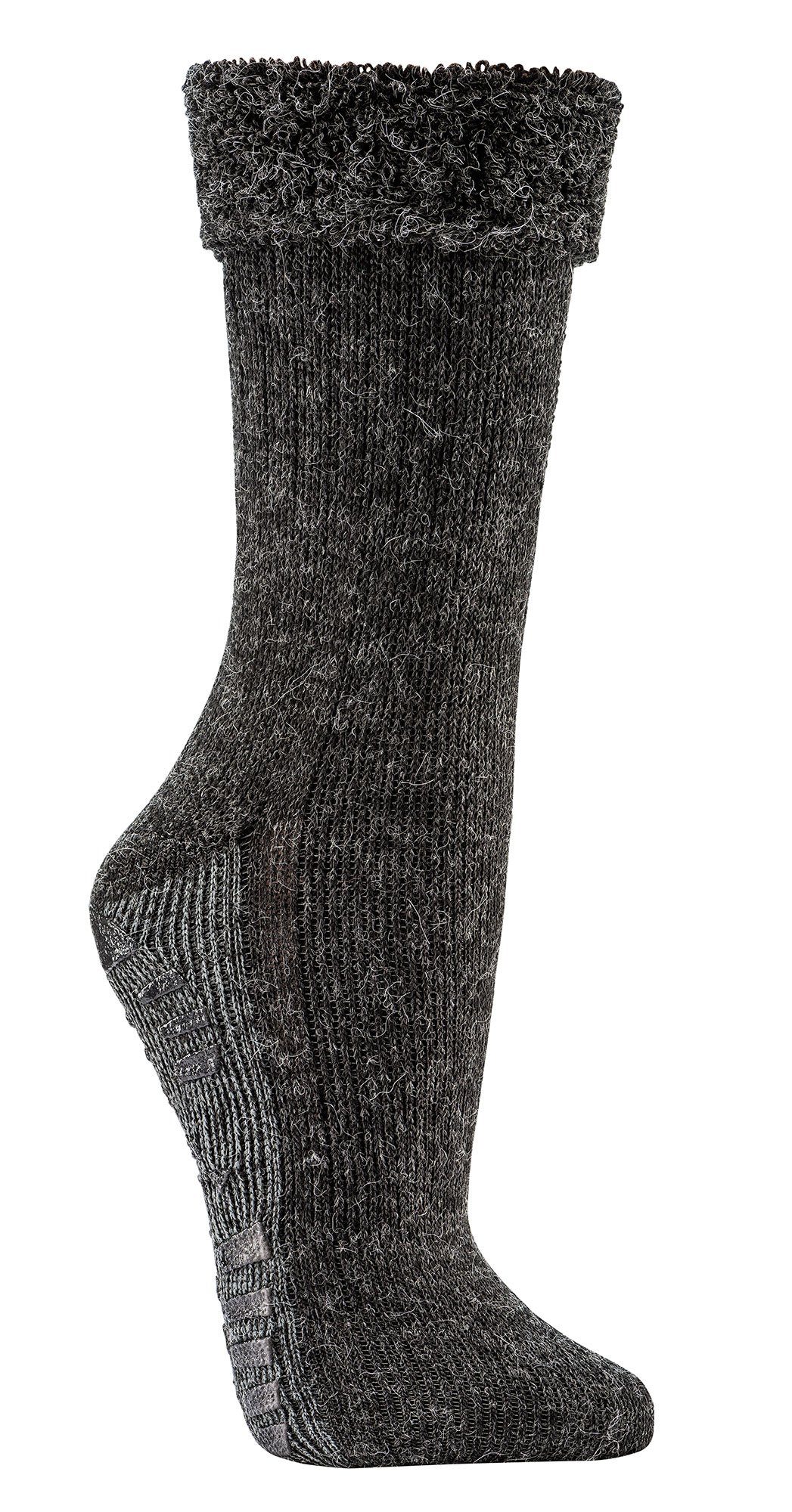 Wowerat ABS-Socken (2 der Homesocks Sohle auf Wolle anthrazit Druck mit Alpaka flauschig gefüttert mit Bettsocken Paar) ABS extra