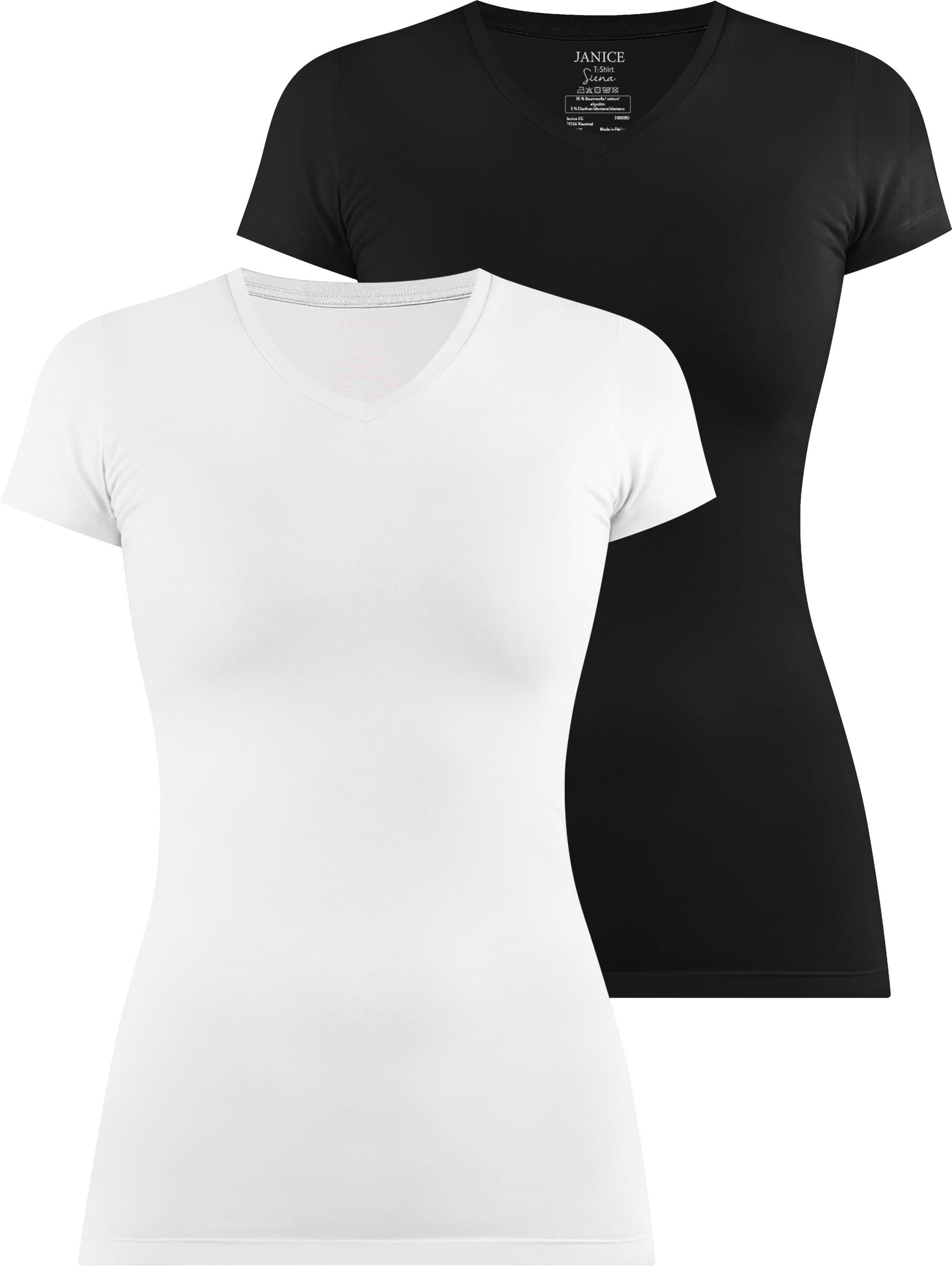 Kurzarmshirt 2 x Figurbetontes T-Shirt mit V-Ausschnitt Siena