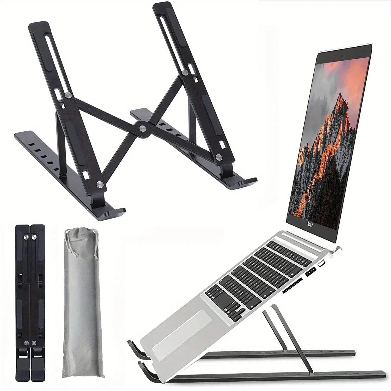 FANNOU Laptop-Ständer Höhenverstellbar 7 Stufen Belüftet Kompakt und Transportabel, (bis 16 Zoll, Größere Kompatibilität bis 16Zoll, Hochwertige Aluminiumlegierung)
