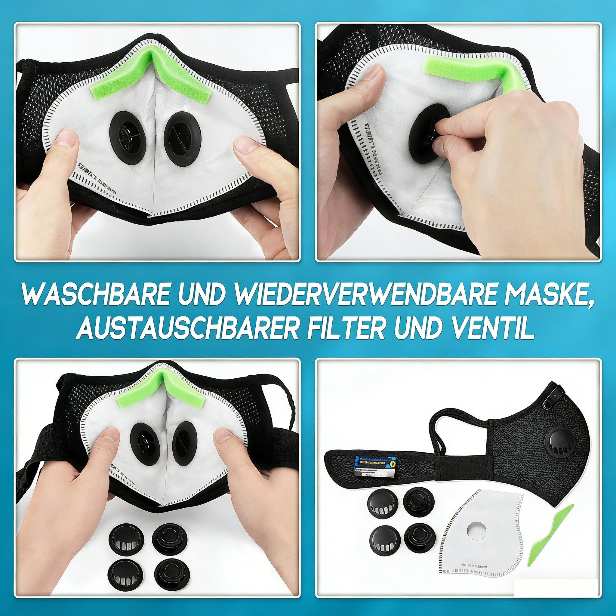 FANNOU Sturmhaube Halbgesichtsmaske Fahrrad Winddicht Sport Maske mit Filter (1-St) Ideal zum Skifahren, Radfahren, Motorradfahren, Skateboarden