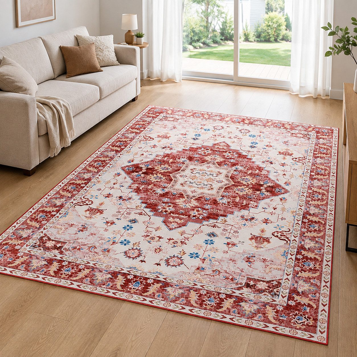 Lochas Designteppich Vintage Teppich Orientalisch Waschbar Kurzflor Rutschfest