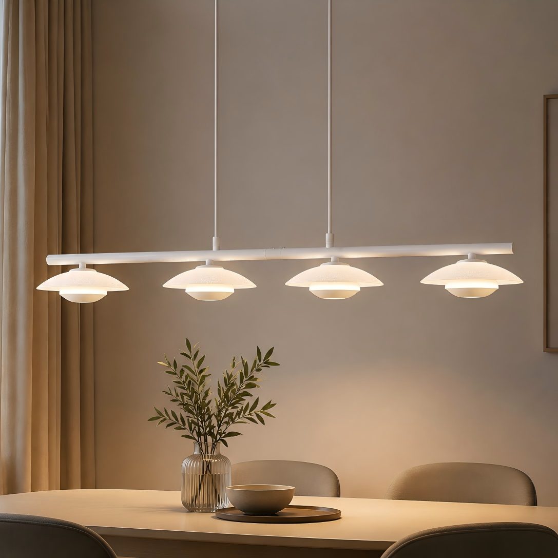 BlingBin LED Pendelleuchte Esstisch Hängelampe 3 Flammig mit Glas, elegante Sandweiß 17W, Eckig-4Flammig, LED fest integriert, Höhenverstellbar Pendelleuchte- für Wohnzimmer, Esszimmer, Hotel