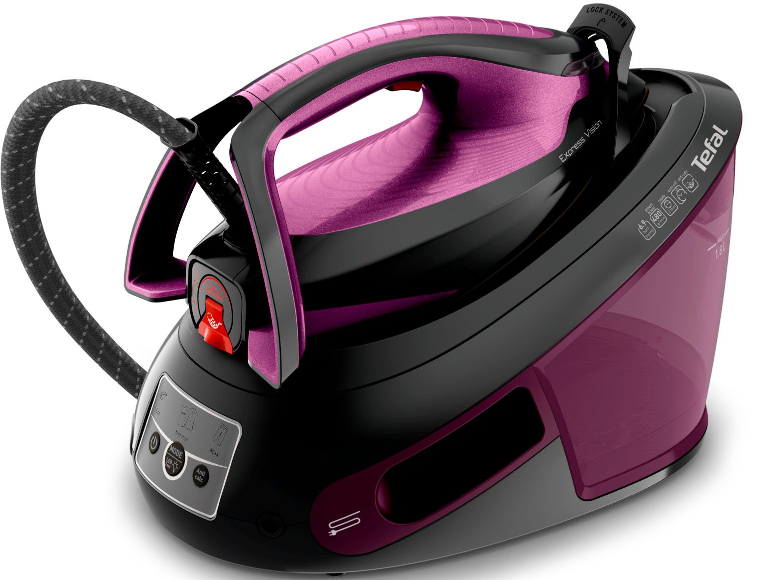 Tefal Dampfbügelstation SV8152 Express Vision, 1800 ml Wassertank, 480 g/Min. extra Dampfstoß, für alle Textilien, LED an der Spitze