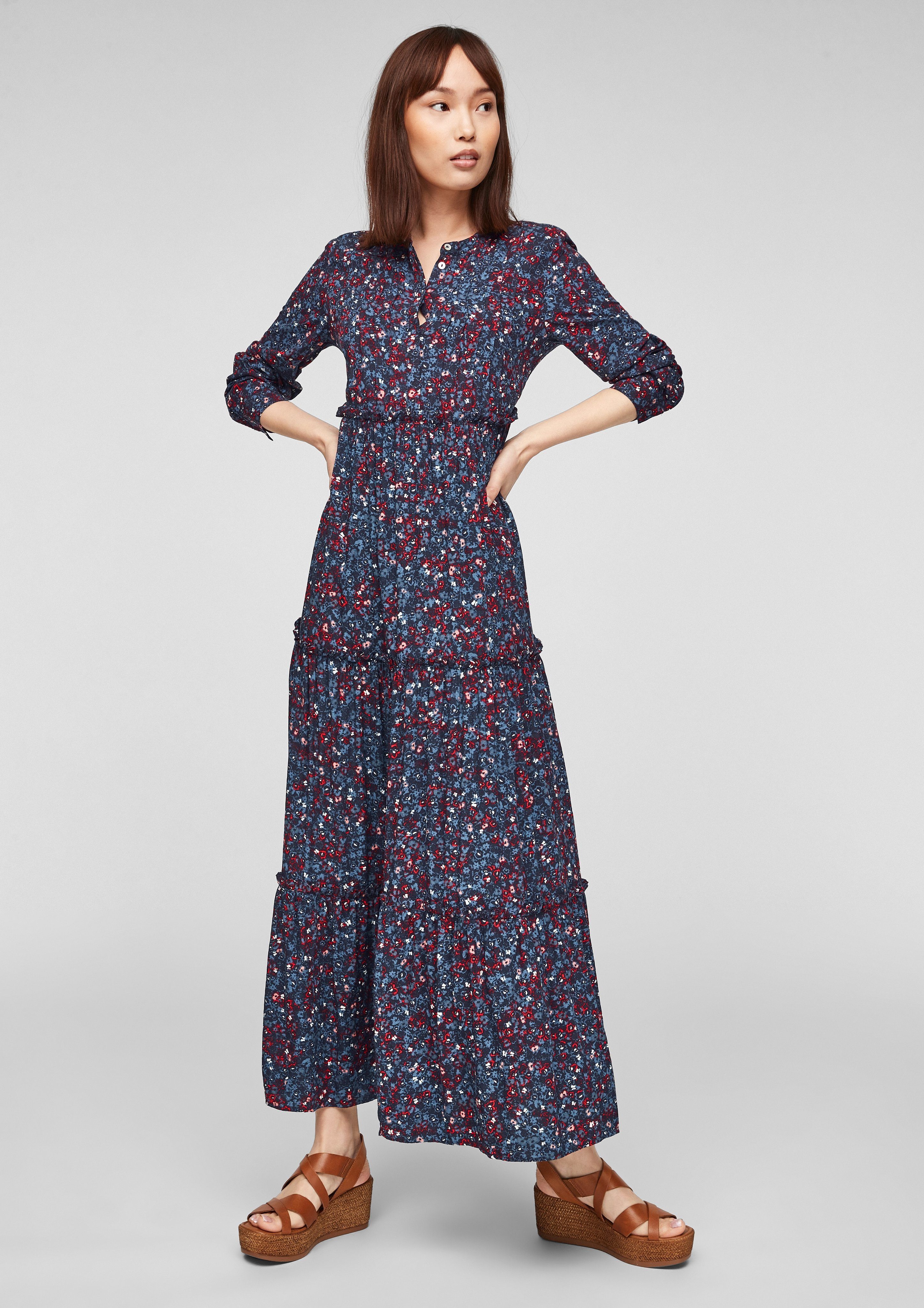 s.Oliver Maxikleid »Kleid mit floralem Muster« Rüschen online kaufen | OTTO