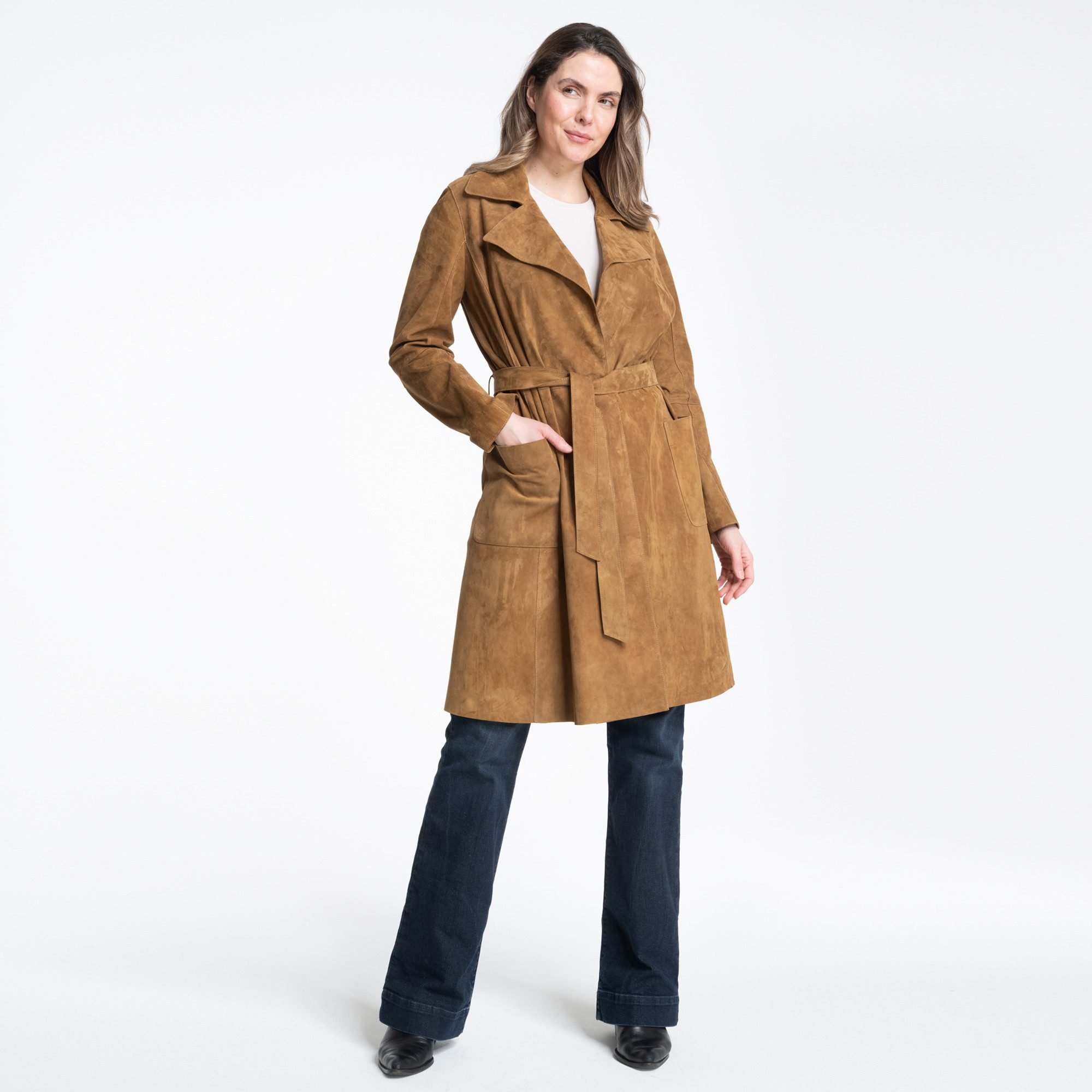 Mouflon Lederjacke Ledermantel Isabel Halblanger Mantel aus hochwertigem Zi günstig online kaufen