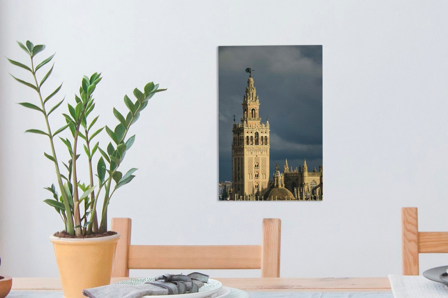St), Kathedrale (1 Zackenaufhänger, Leinwandbild Sevilla Leinwandbild cm Gemälde, - fertig bespannt - OneMillionCanvasses® Himmel, 20x30 inkl.