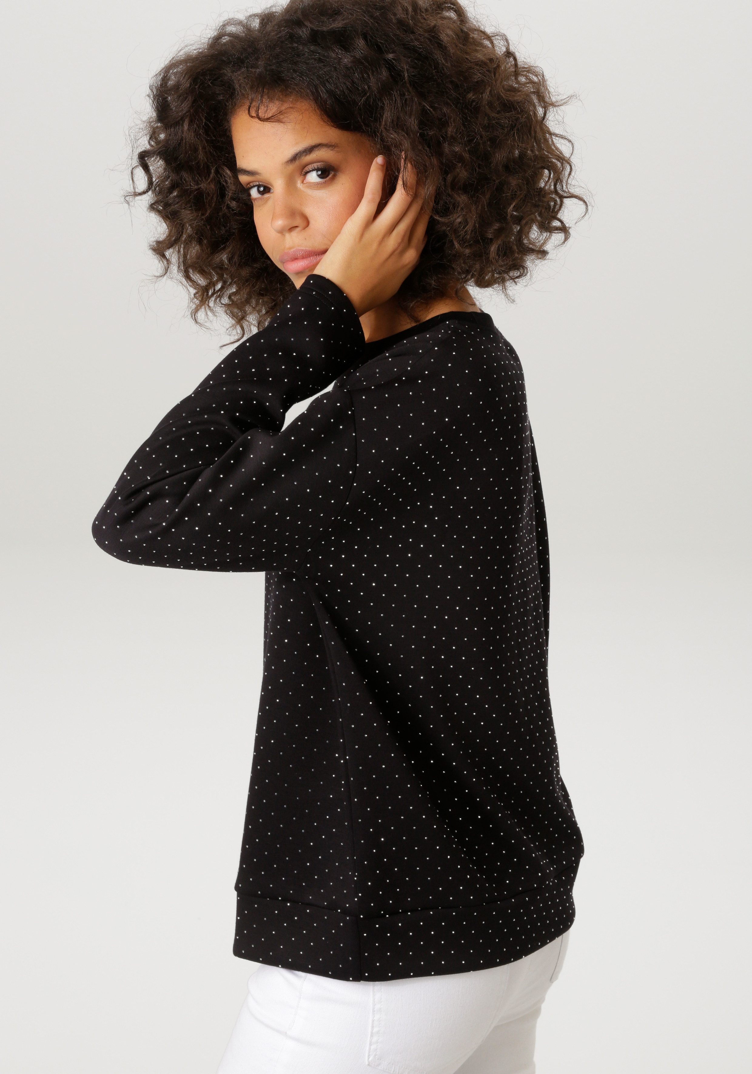 Aniston CASUAL Sweatshirt allover mit kleinen Glitzersteinchen Verziert