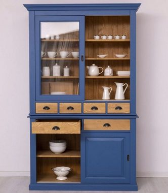 Casa Padrino Buffet Landhausstil Esszimmerschrank Blau / Naturfarben 142 x 48 x H. 225 cm - Massivholz Küchenschrank - Landhausstil Esszimmer Möbel