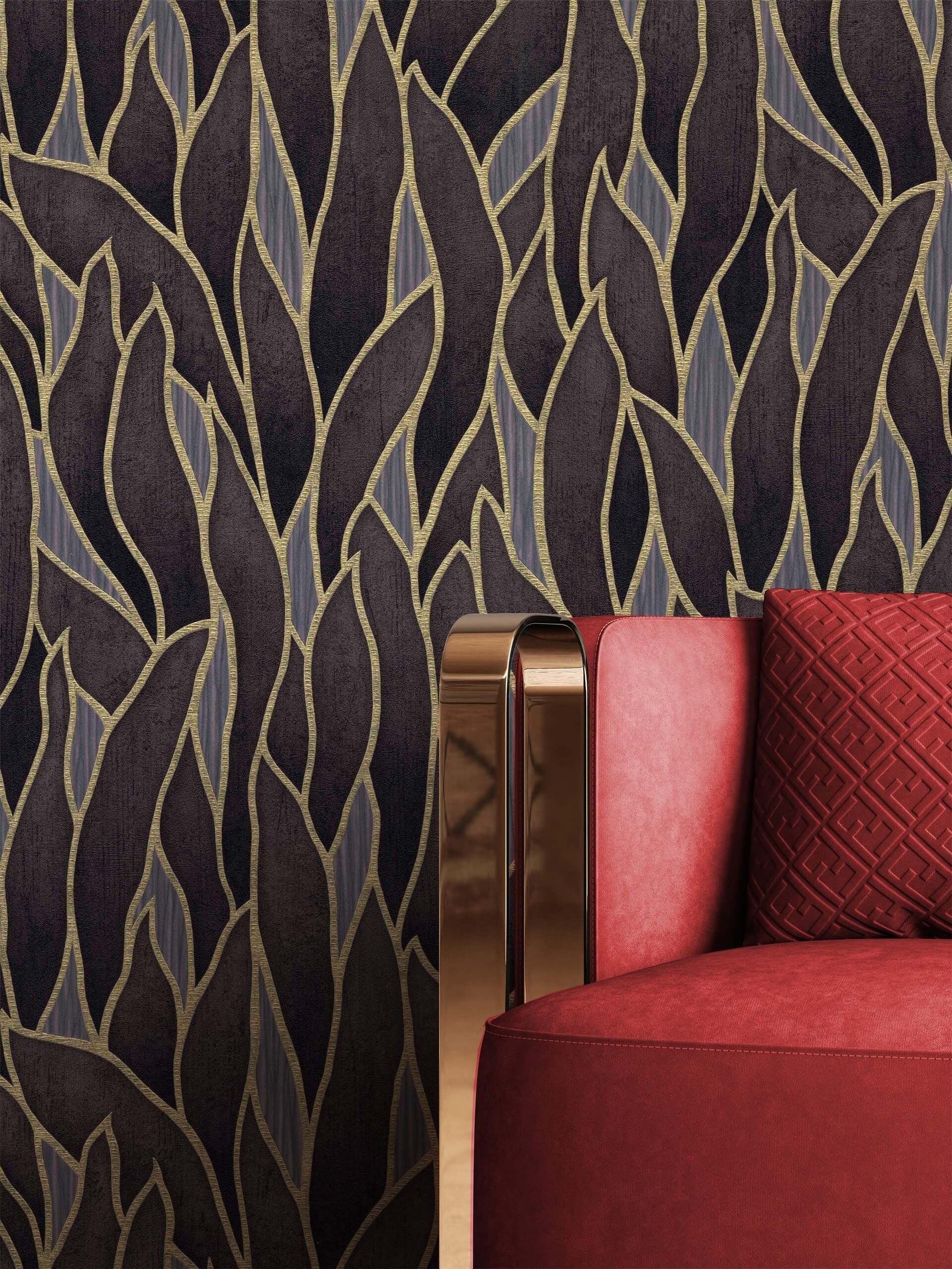 Newroom Vliestapete, Schwarz Tapete Tropisch Blätter - Blattoptik Dschungeltapete Gold Anthrazit Floral Modern Dschungel Pflanzen für Wohnzimmer Schlafzimmer Küche