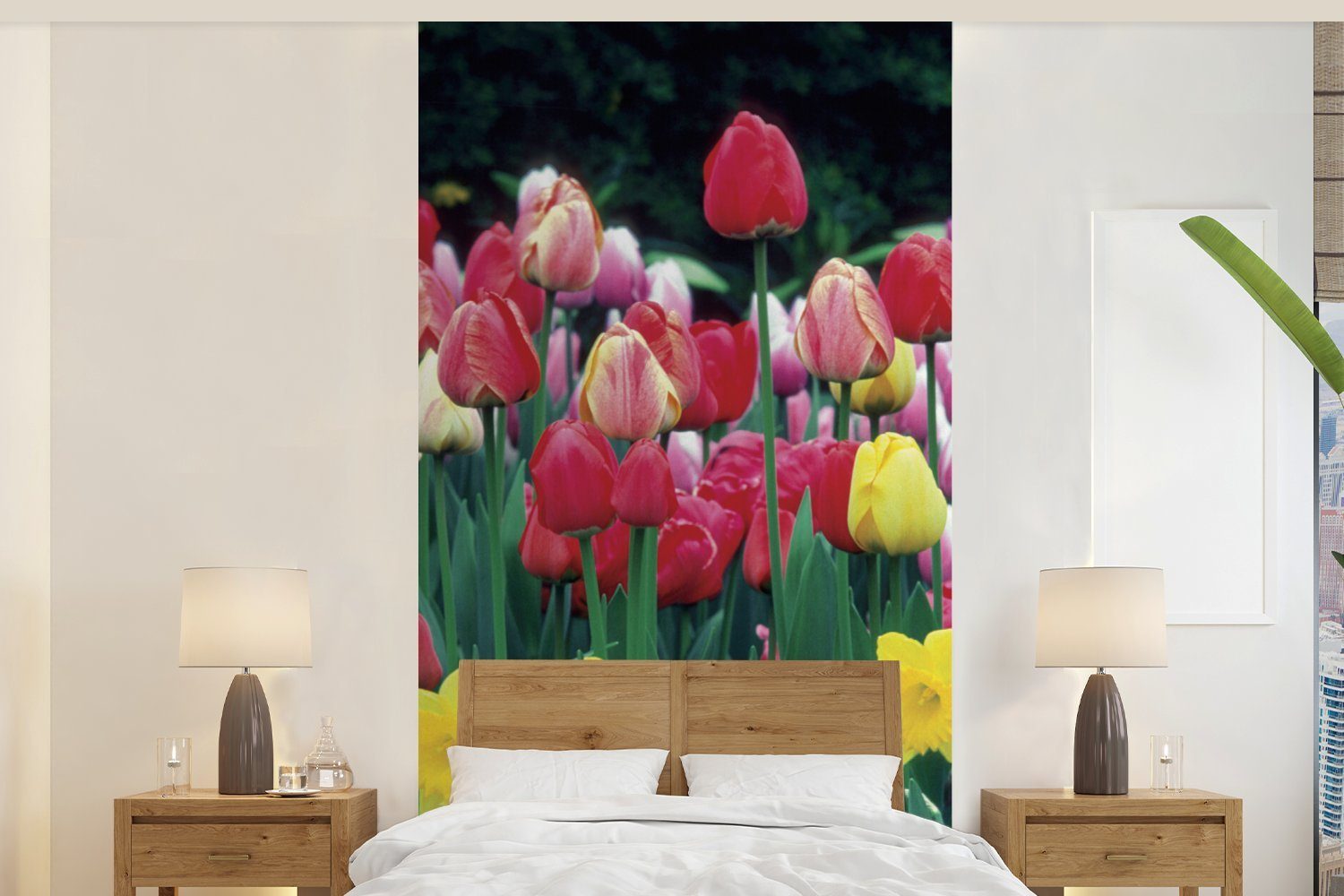 MuchoWow Fototapete Frühling - Tulpen - Narzissen, Matt, bedruckt, (2 St), Vliestapete für Wohnzimmer Schlafzimmer Küche, Fototapete