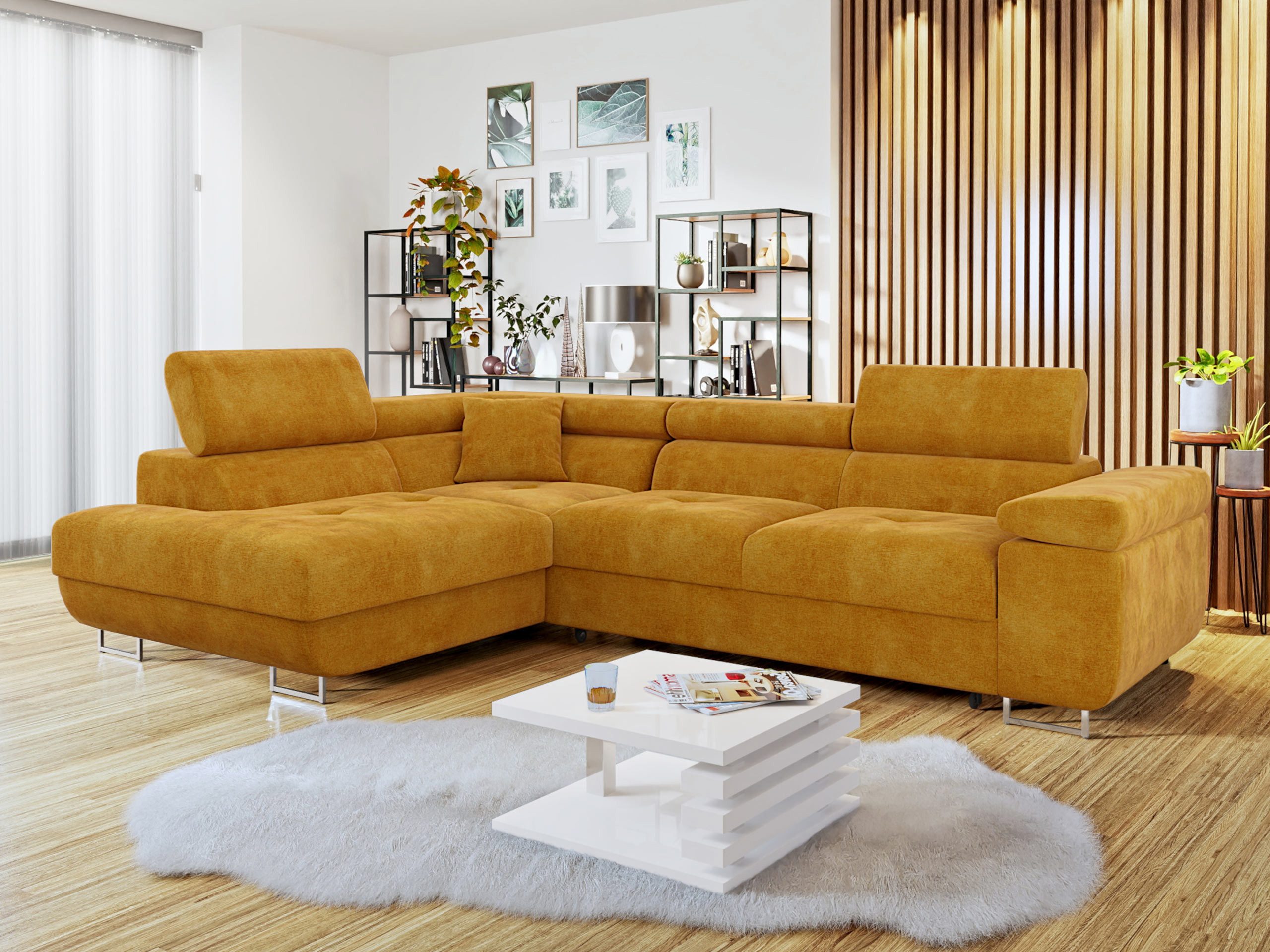 MIRJAN24 Ecksofa Torezio, mit Bettkasten und Schlaffunktion, Einstellbare Kopfstützen, 274x203x70-90 cm