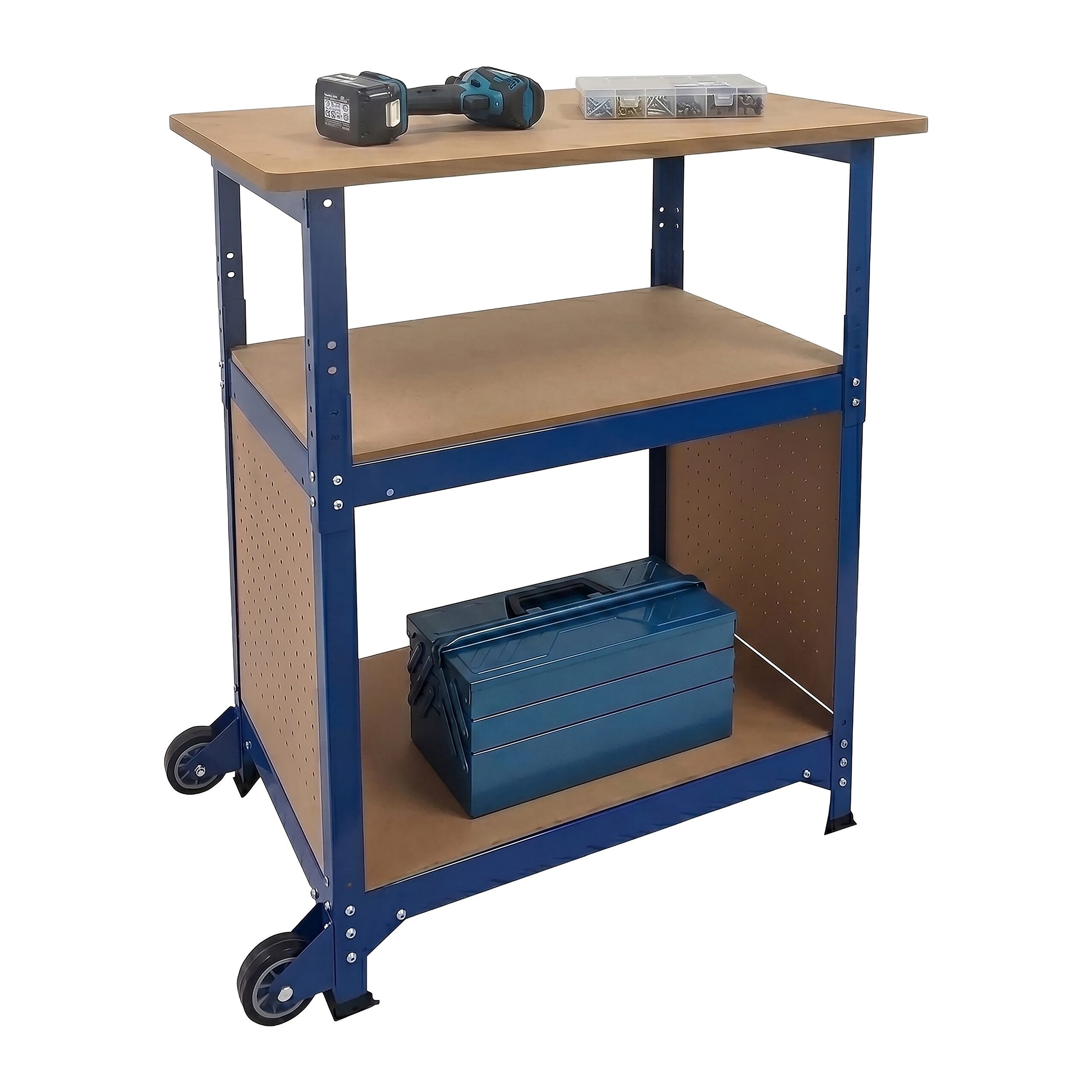 relaxdays Werkbank mit Rollen & Lochwand, blau