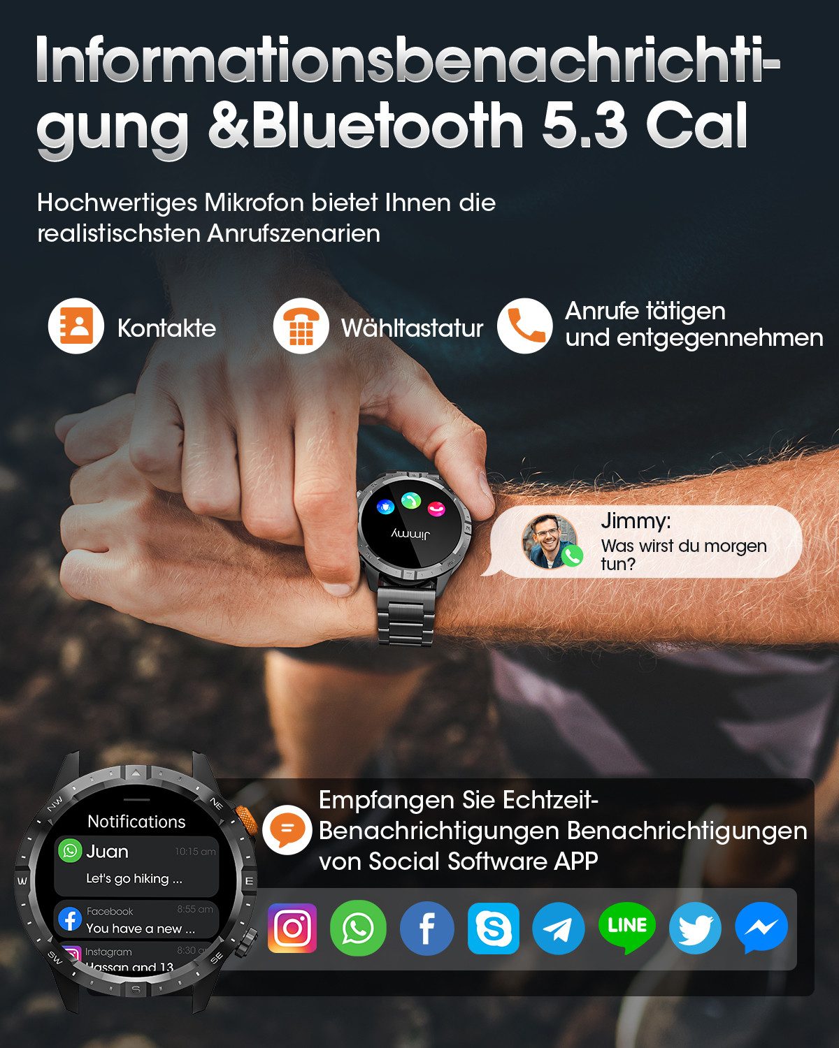 SWGOTA 2026 Militär Smartwatch Herren mit ʙʟᴜᴛᴢᴜᴄᴋᴇʀ, 1,43' AMOLED-Display Smartwatch (3.63 cm) Fitnessuhr mit Herzfrequenz,SpO2,ɴɪᴄʜᴛ-ɪɴᴠᴀɪᴠᴇ ʙʟᴜᴛᴢᴜᴄᴋᴇʀᴍᴇᴜɴɢ, Armbanduhr mit Herzfrequenz-, Blutsauerstoff- und Schlafüberwachung
