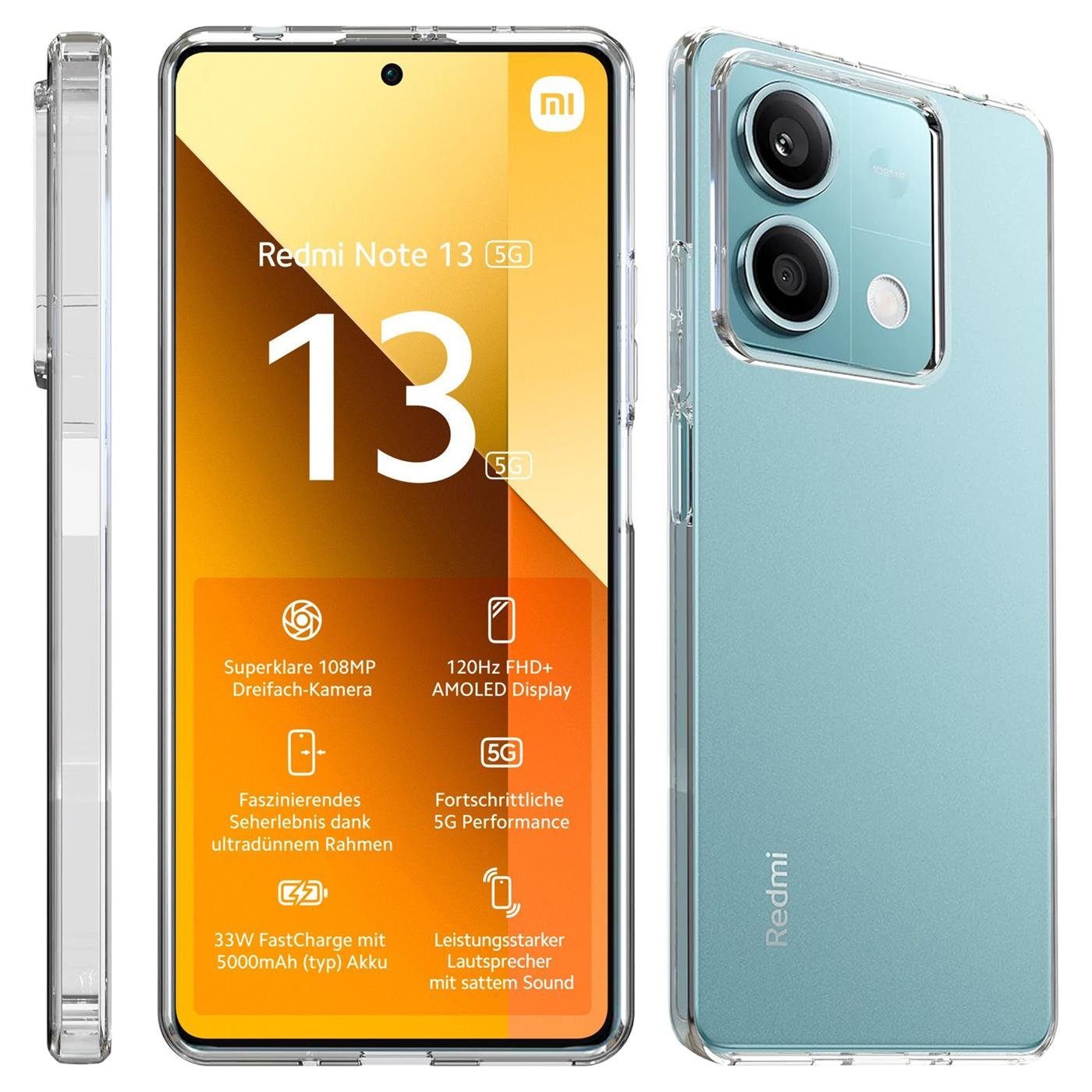 CoolGadget Handyhülle Transparent Ultra Slim Case für Xiaomi Redmi Note 13 5G 6,67 Zoll, Silikon Hülle Dünne Schutzhülle für Redmi Note 13 5G Hülle – Bild 2 von 5