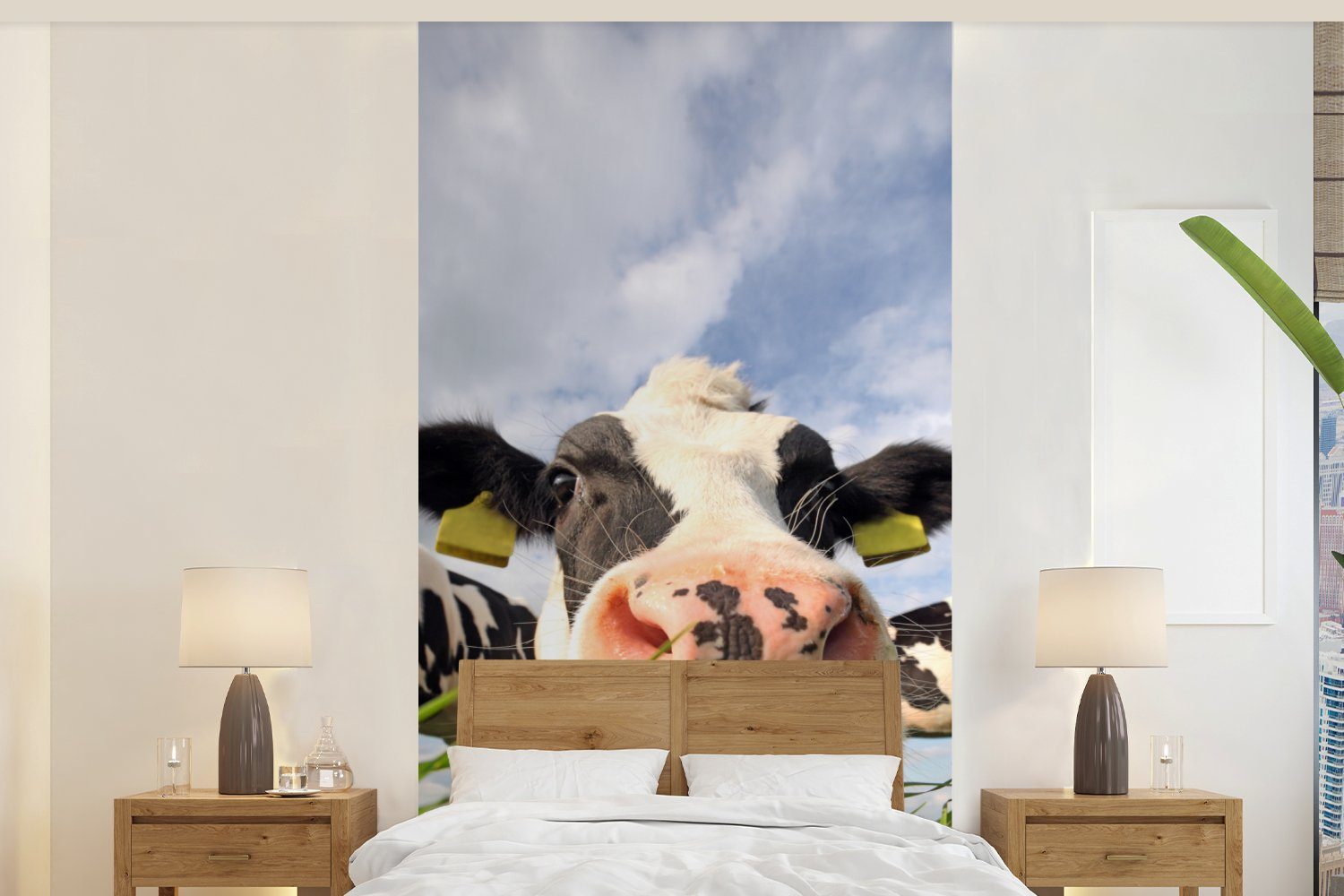 MuchoWow Fototapete Kühe - Gras - Wolken, Matt, bedruckt, (2 St), Vliestapete für Wohnzimmer Schlafzimmer Küche, Fototapete
