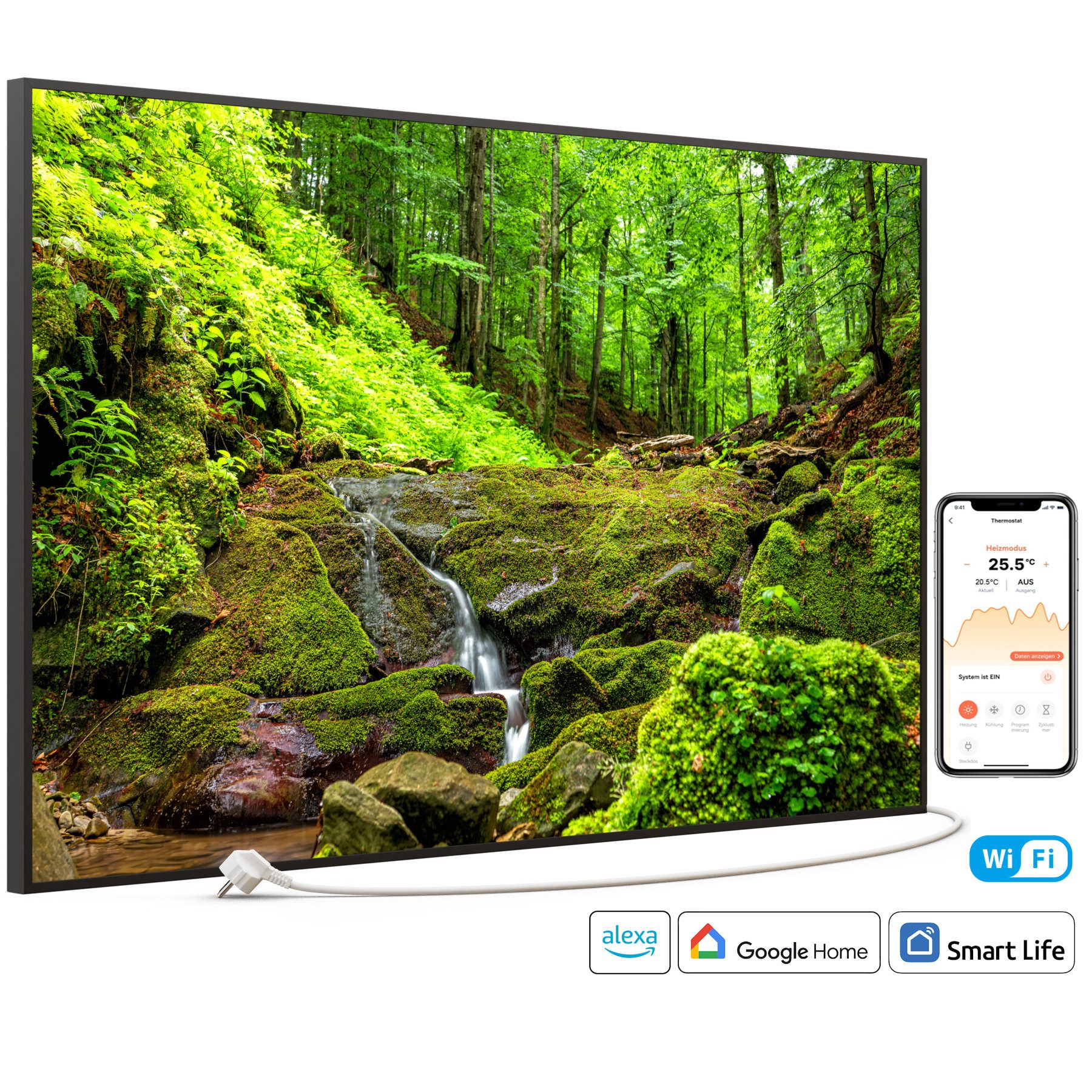 STEINFELD Heizsysteme Infrarotheizung Bild 900W, 120x74cm, Made in Germany, 7 Jahre Garantie, mit Thermostat, Schwarz