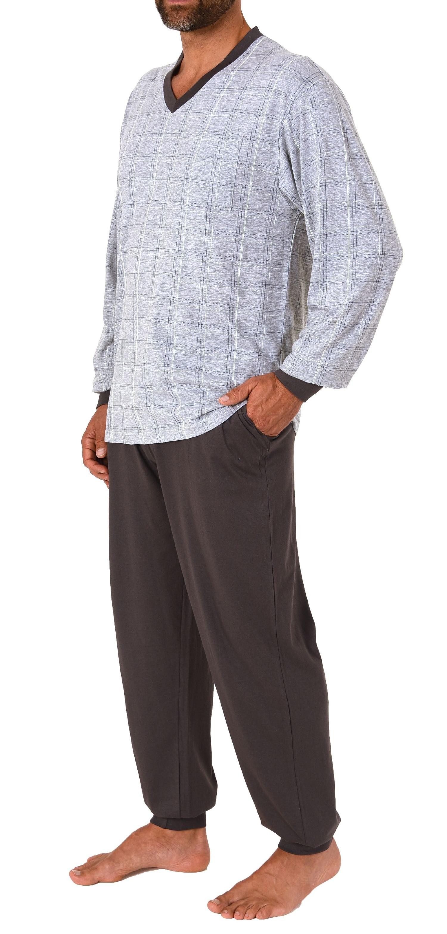 Normann Pyjama Herren Schlafanzug langarm mit Bündchen in Karo Optik - 212 409