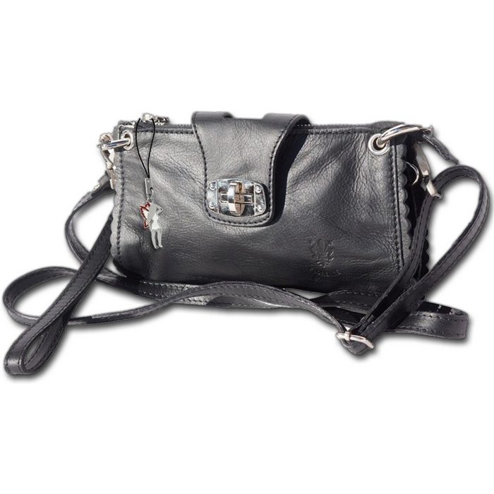 FLORENCE Abendtasche Florence echtes Leder 2in1 Damentasche Damen Tasche aus Echtleder in schwarz ca. 22cm Breite Made-In Italy