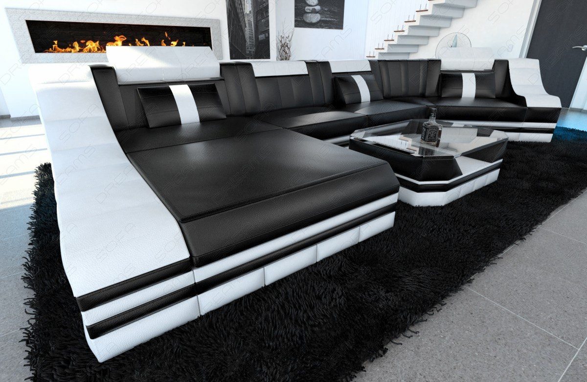Sofa Dreams Ecksofa Ledersofa Turino Mini C Form, Designersofa, Sofa mit LED Licht und USB Anschluss