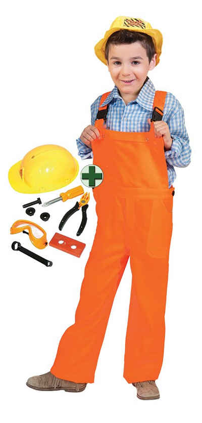Karneval-Klamotten Kostüm Bauarbeiter Kinder orange mit Zubehör Set, mit Bauarbeiter Set