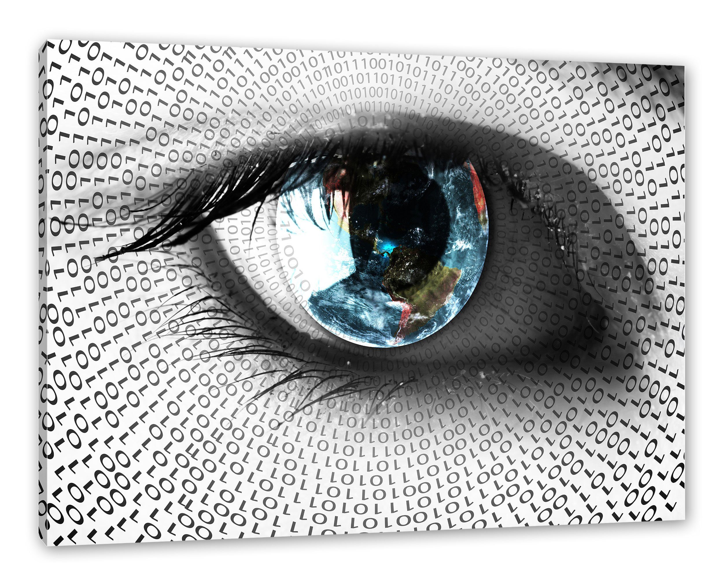 Leinwandbild Auge mit binärem Code