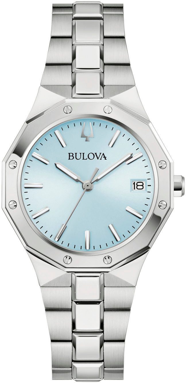 Bulova Quarzuhr 96M169, Armbanduhr, Damenuhr, Edelstahlarmband, analog, Tag