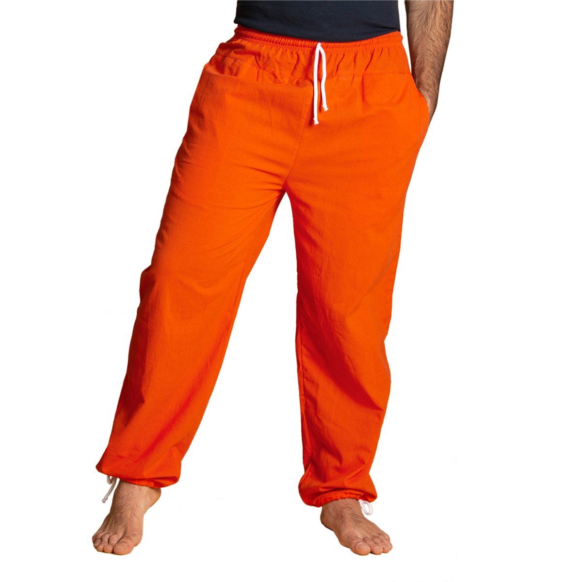Baumwolle Bundhose Wellnesshose aus und Damen für Herren mit PANASIAM Orange Freizeithose Sommerhose bequeme Tunnelzug E-Pants leichte weicher Relaxhose Unisex