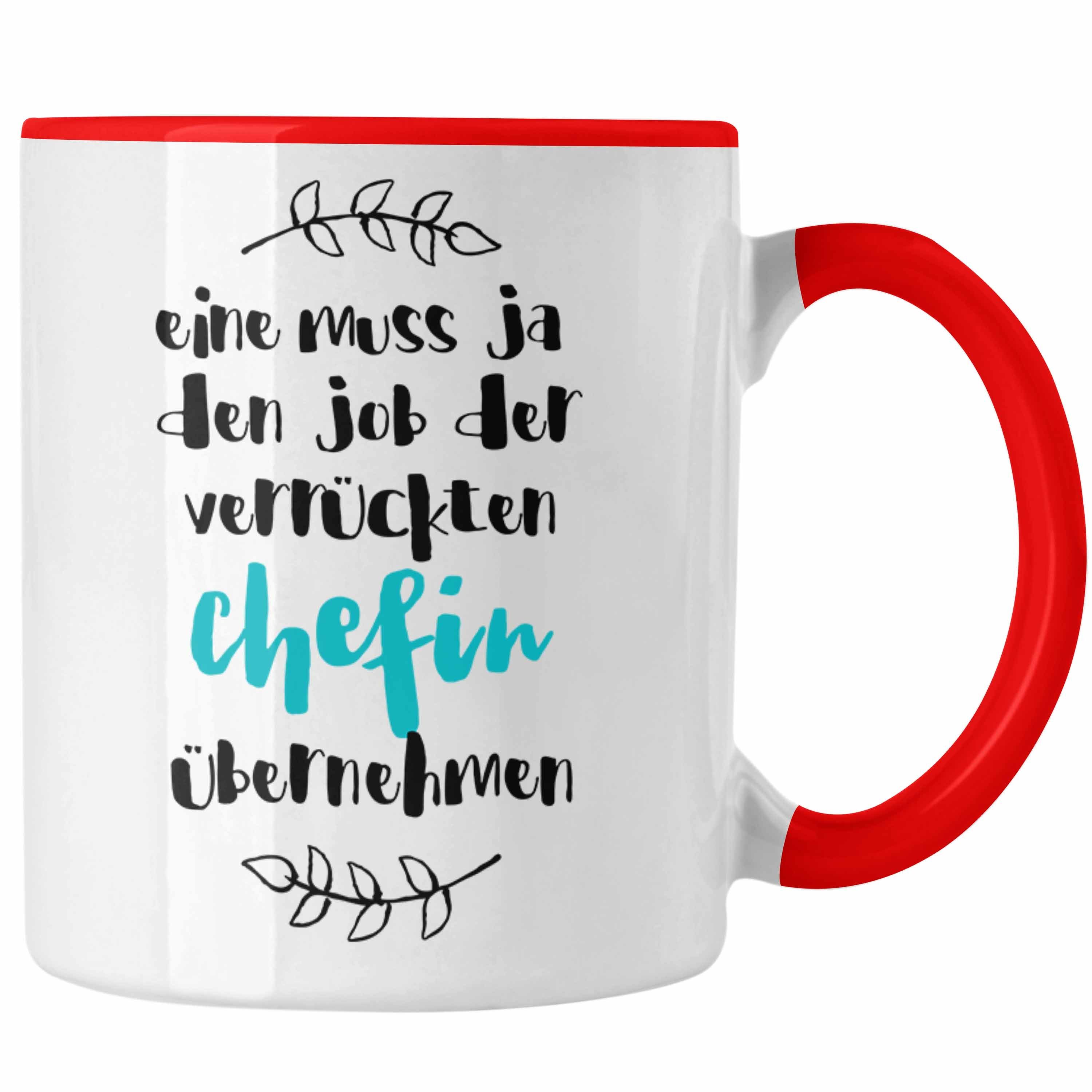 Trendation Tasse Trendation - Verrückte Chefin Tasse Geschenk Familie Lustiger Spruch G Rot