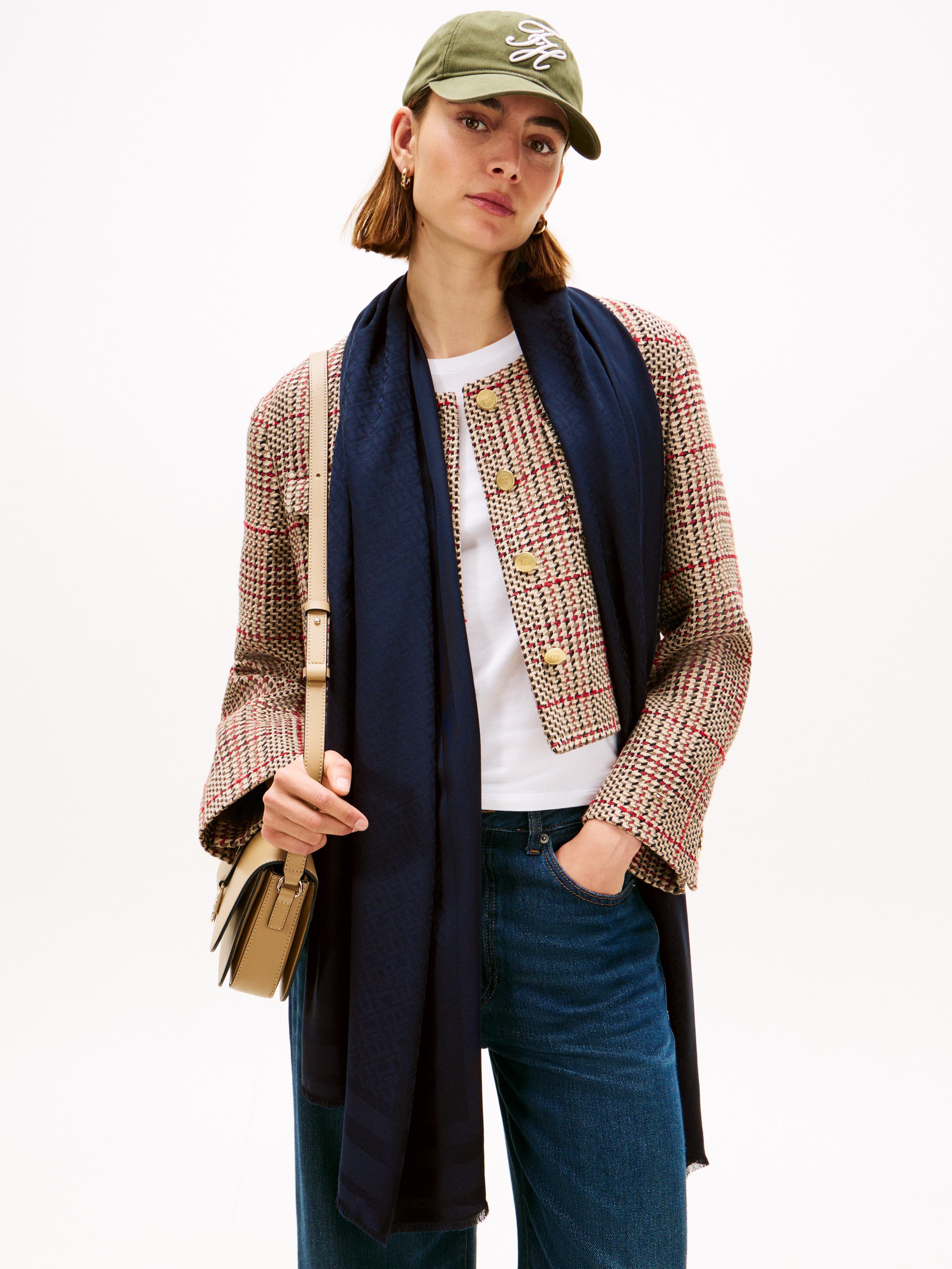 Tommy Hilfiger Schal TH MONOGRAM, mit Fransen und TH-Monogramm günstig online kaufen