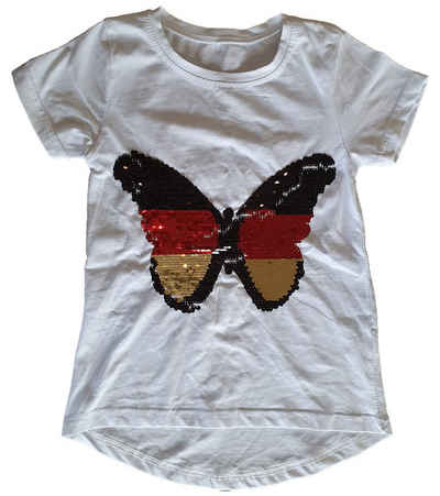 THREE OAKS Rundhalsshirt »THREE OAKS Schmetterling-Shirt niedliches Kinder Kurzarm T-Shirt mit Pailletten Rundhals-Shirt Weiß«