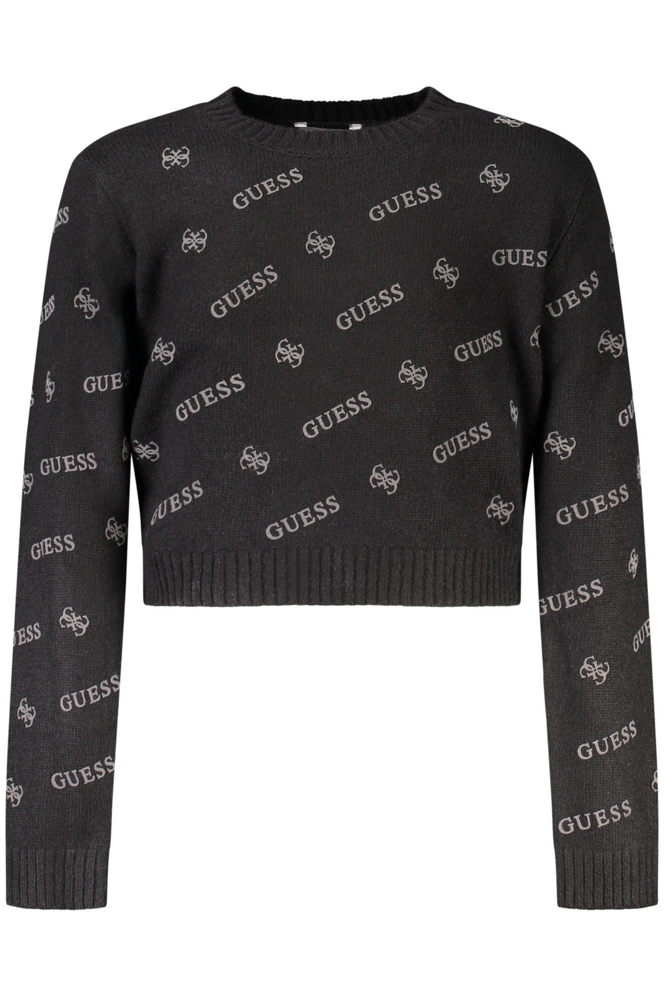 GUESS JEANS Strickpullover Stylischer Mädchenpullover Schwarz mit Logo und Druck – Langarmshir