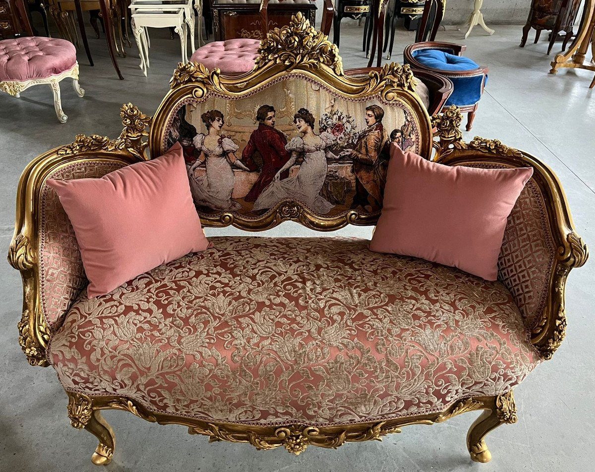 Barockstil Casa Möbel Mehrfarbig Barockstil Padrino Wohnzimmer Wohnzimmer Prunkvoll Edel Möbel & Padrino Casa - Barock im - Sofa Barock / Prunkvolle Rosa - - Sofa / Sofa Handgefertigtes Gold