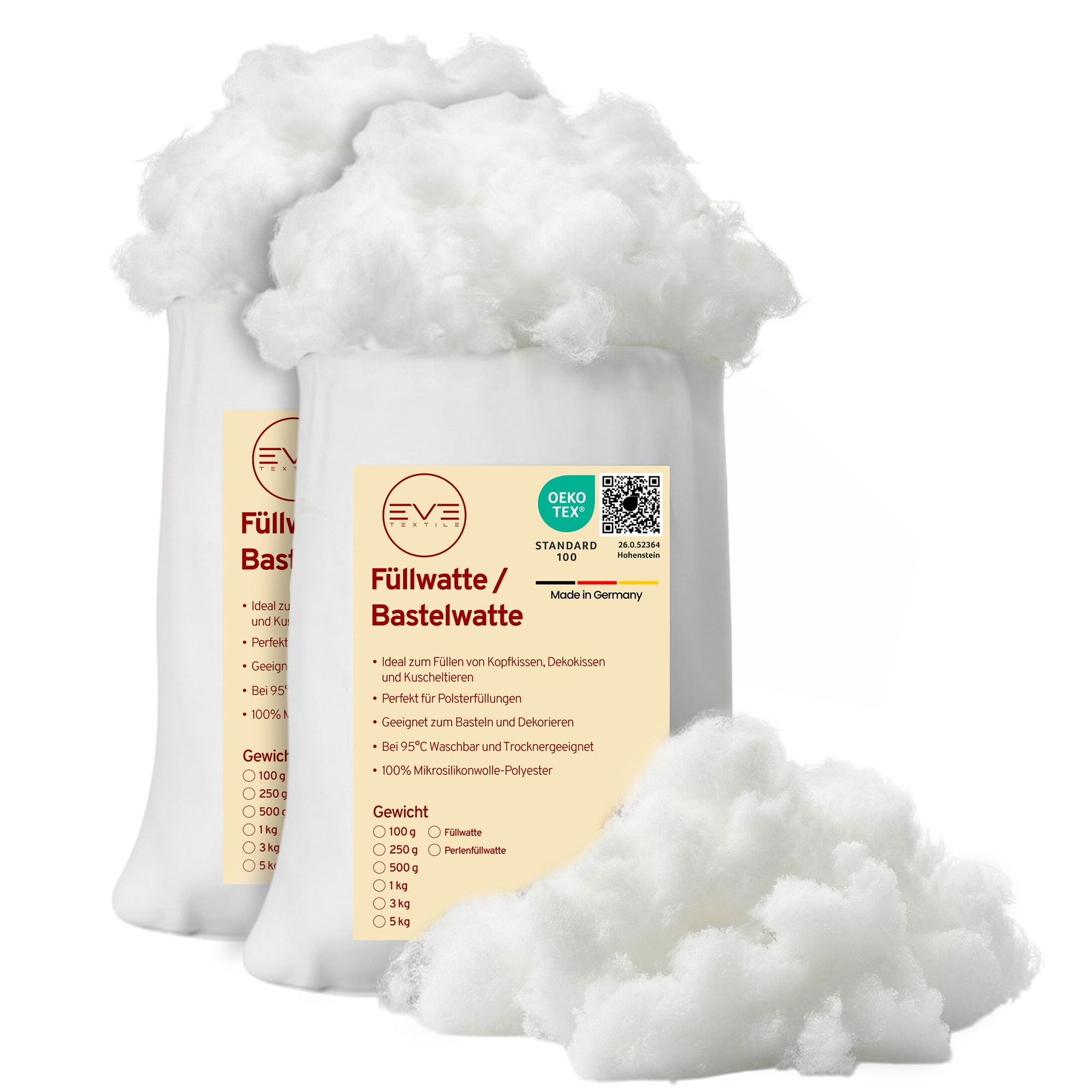 Eve Textile GmbH Kissenfüllung Füllwatte Weich Polyester Füllung Kissen Kuscheltiere DIY-Projekte, Perlenfüllwatte Formstabil Waschbar & Hypoallergen Trocknergeeignet