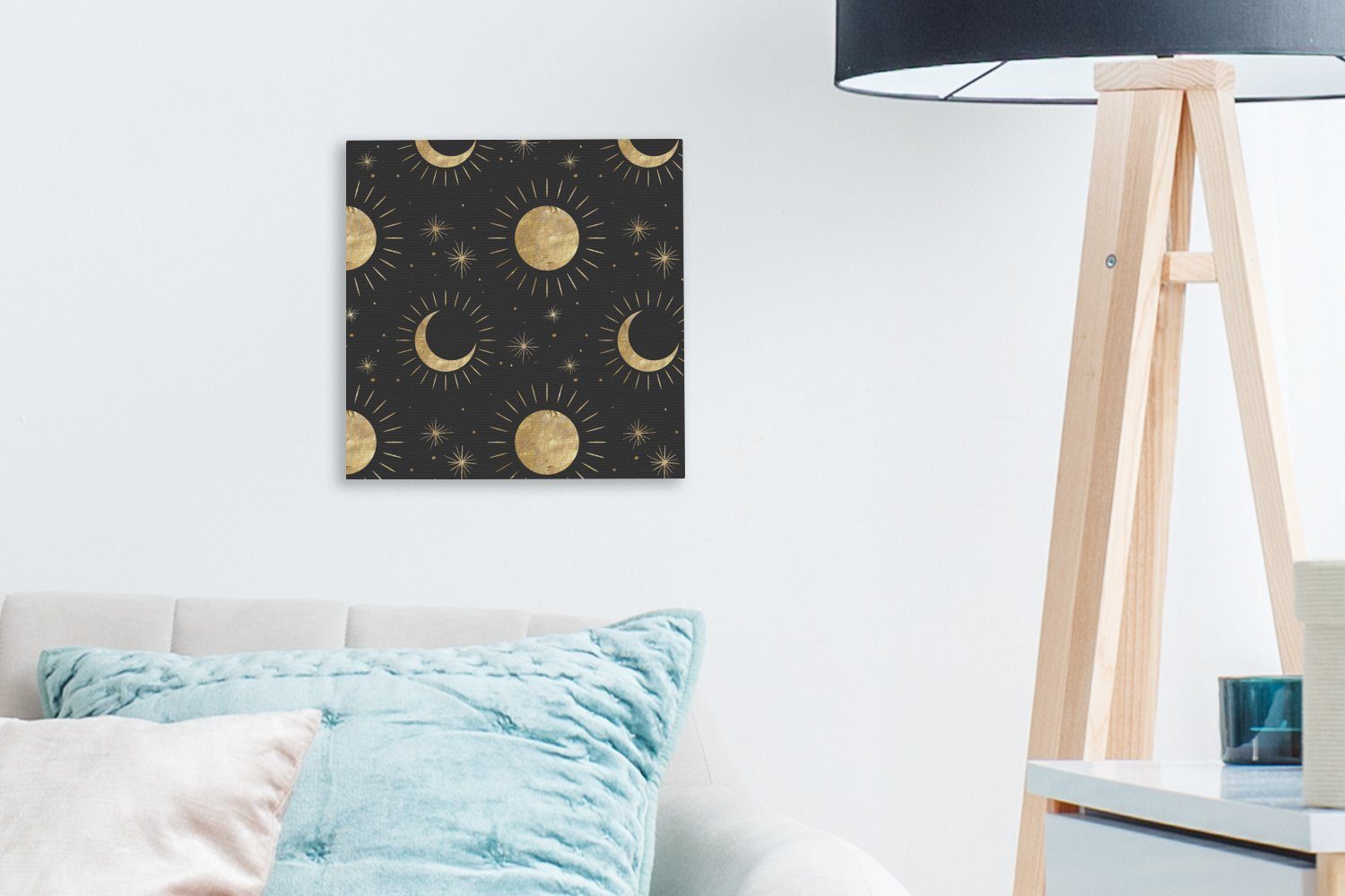 Bilder Sonne Wohnzimmer - für Mond - - (1 Leinwandbild Schlafzimmer Leinwand Muster Gold, OneMillionCanvasses® St),