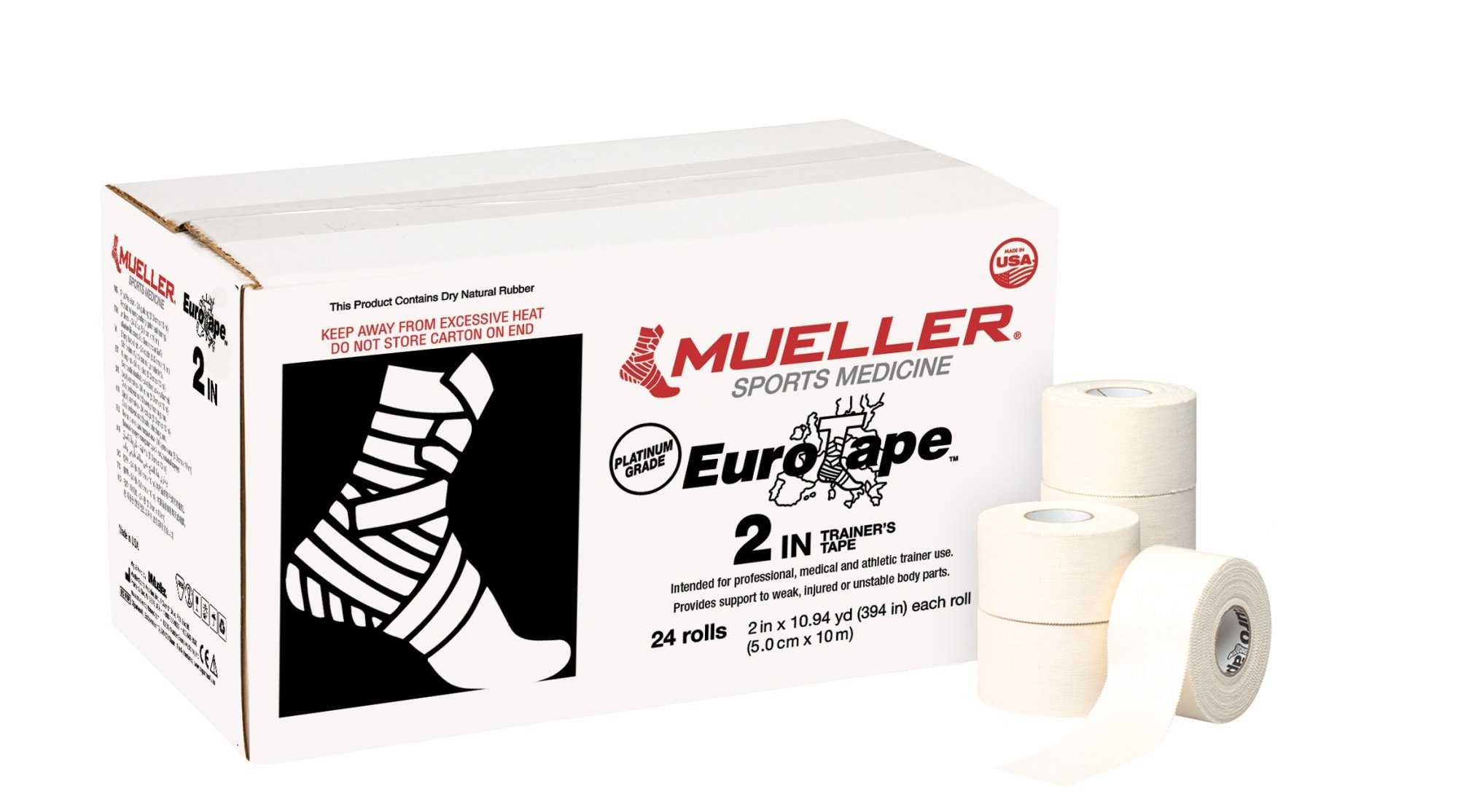 Mueller Sports Medicine Kinesiologie-Tape EuroTape Platinum Grade (1-St) Sporttape, 3 Größen, Praktische Physio-Box