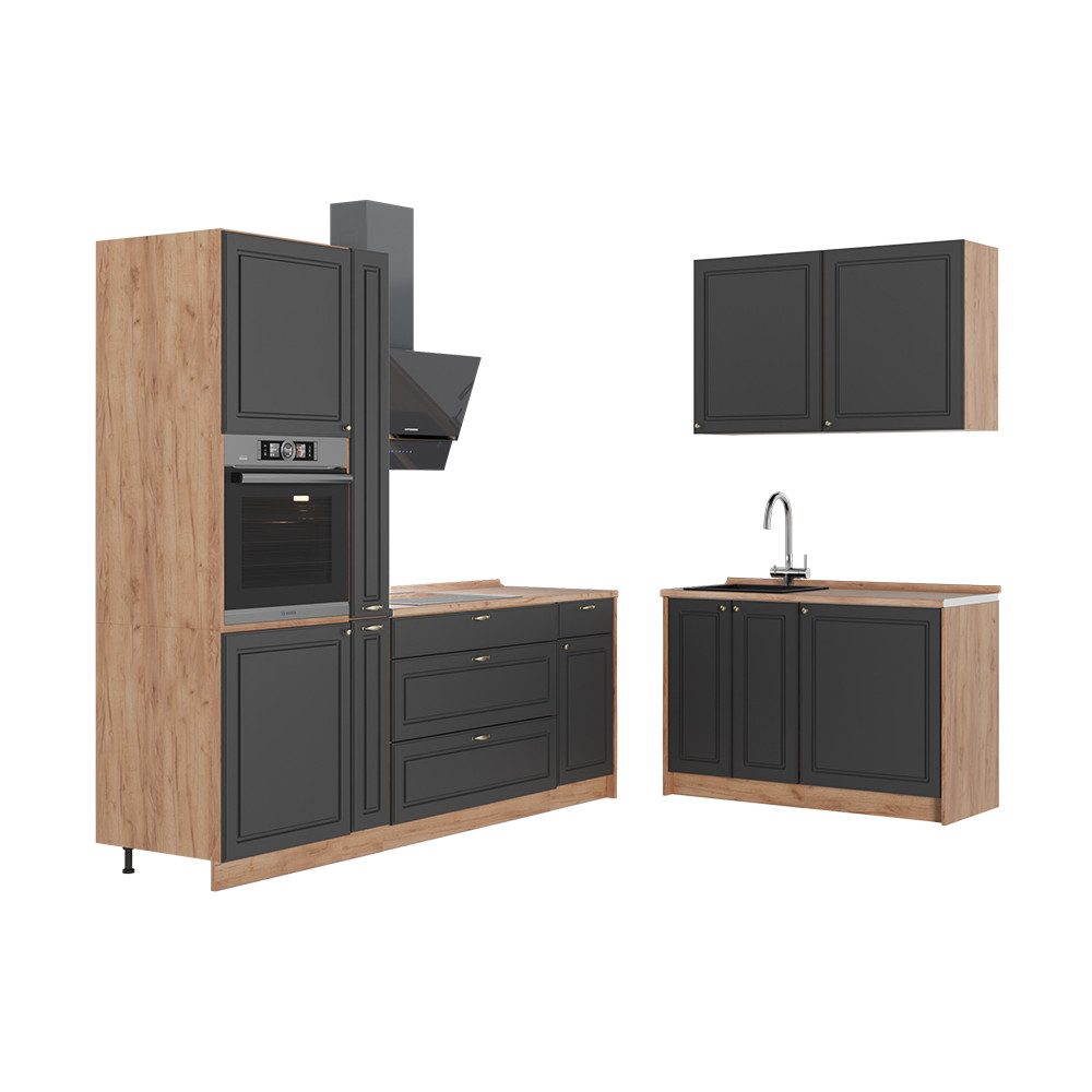 Vicco Winkelküche Fame-Line, Anthrazit-Gold Landhaus/Goldkraft Eiche, 220 x 120 cm oh...