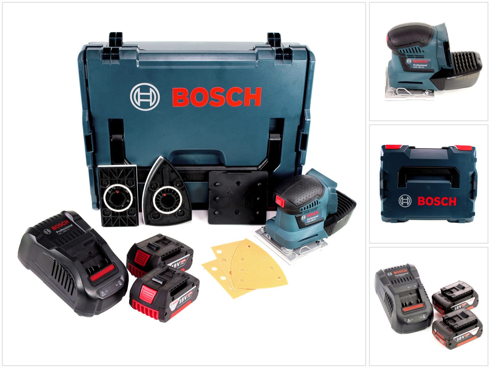 Bosch Professional Akku-Schwingschleifer GSS 18V-10 18V + 2x Akku 5,0Ah + Ladegerät + L-Boxx