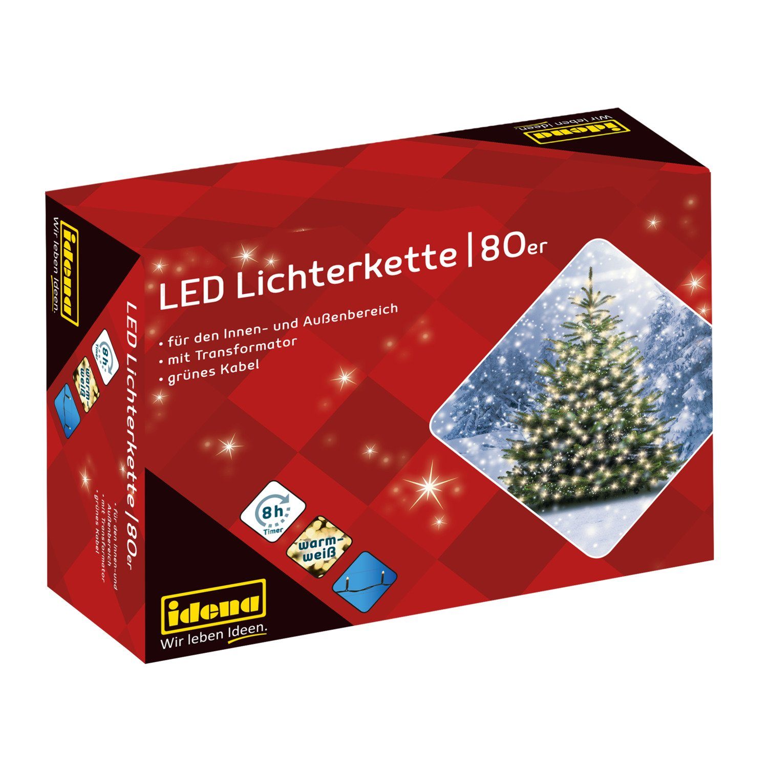 Idena LED-Lichterkette Idena Lichterkette 80 LED warmweiß 8h Timer 15,9m