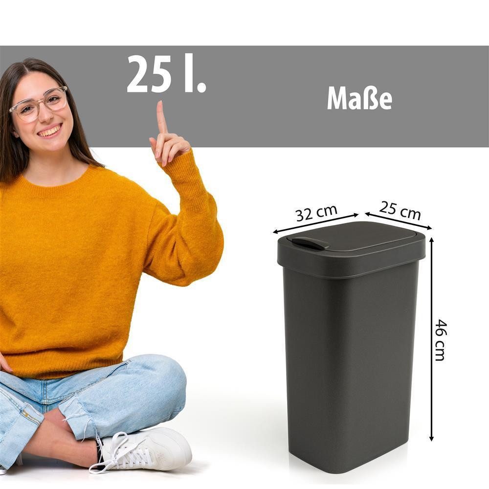 Hausfelder Mülleimer Abfalleimer 25 Liter mit Klapp.Schwingdeckell, 2er Set, 2x25 l, Made in Germany, mit Klapp- und Schwingdeckel, robuste Konstruktion – Bild 2 von 5