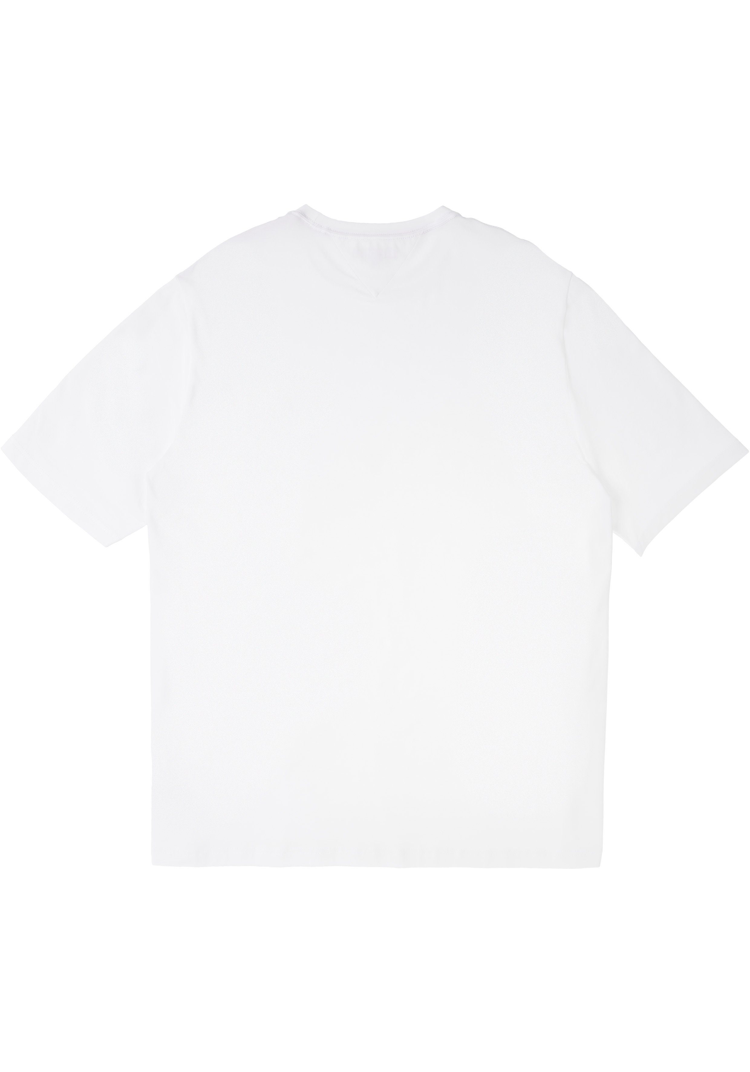 Big mit & Tommy Hilfiger Ausschnitt (1-tlg) Tommy Hilfiger weiß innen Markenstreifen T-Shirt im Tall