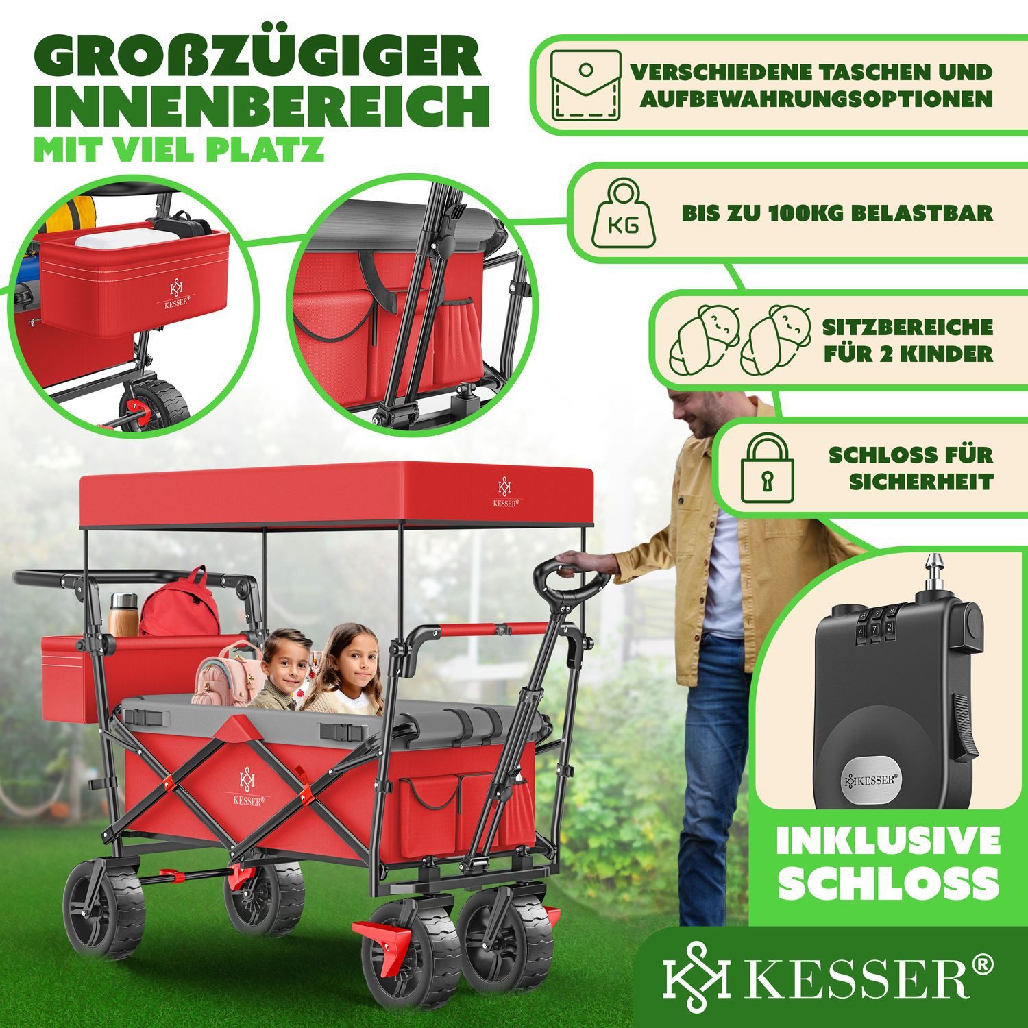 Thumbnail - KESSER Bollerwagen, Bollerwagen faltbar GT9000 mit Dach Handwagen Transportwagen